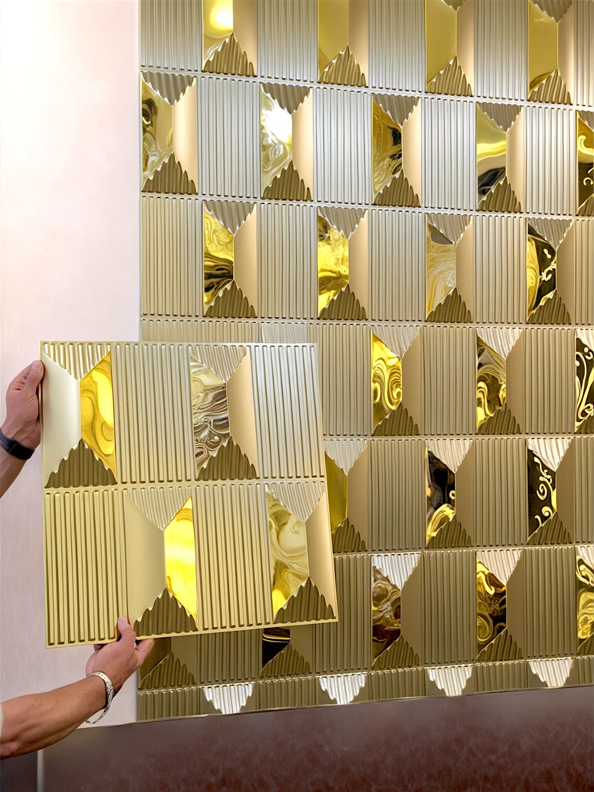 #14 Stone - 3D PVC Panel Stone (Mirror) - 4 colors option - (Size 50*50cm) SWASTIK CREATIONS The Trend Point