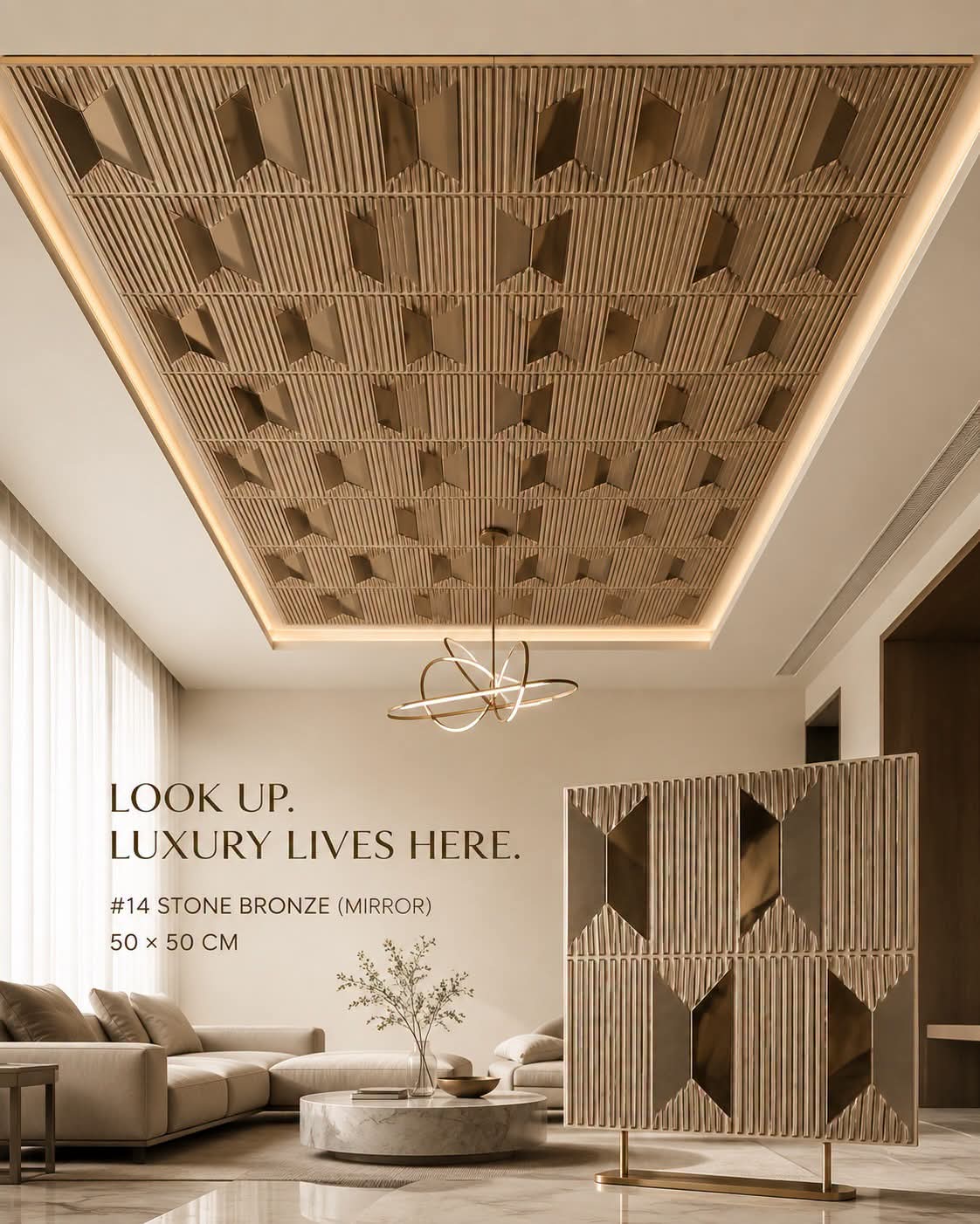 #14 Stone - 3D PVC Panel Stone (Mirror) - 5 colors option - (Size 50*50cm) - Min 10Pcs