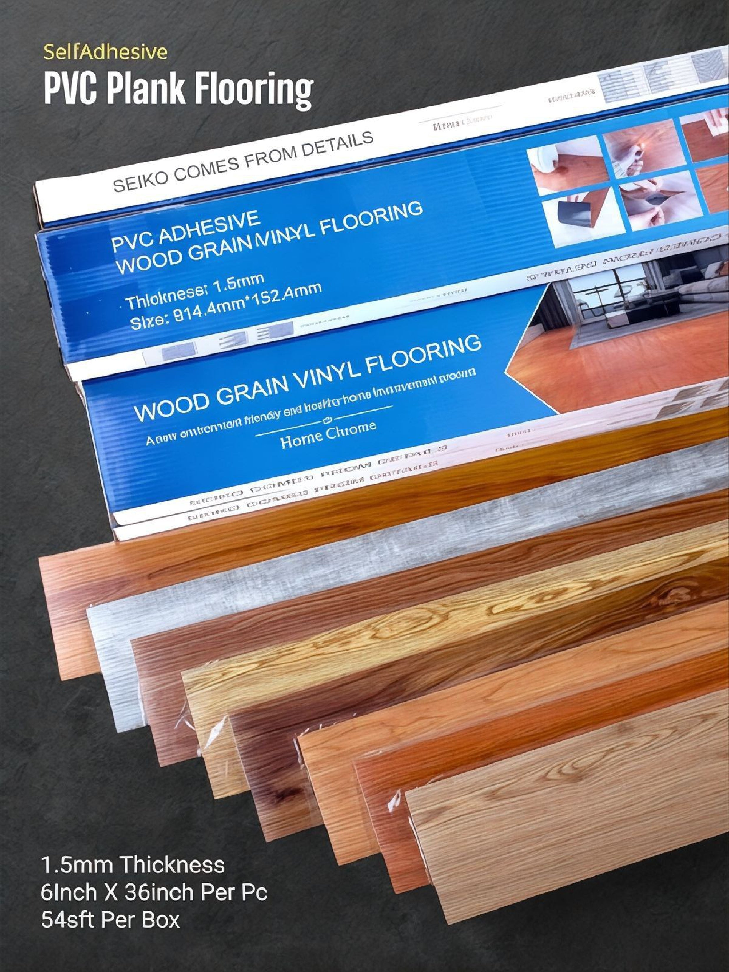 Self-Adhesive LVT PVC Plank Flooring (covers 54sqft per box) (8 colors option)