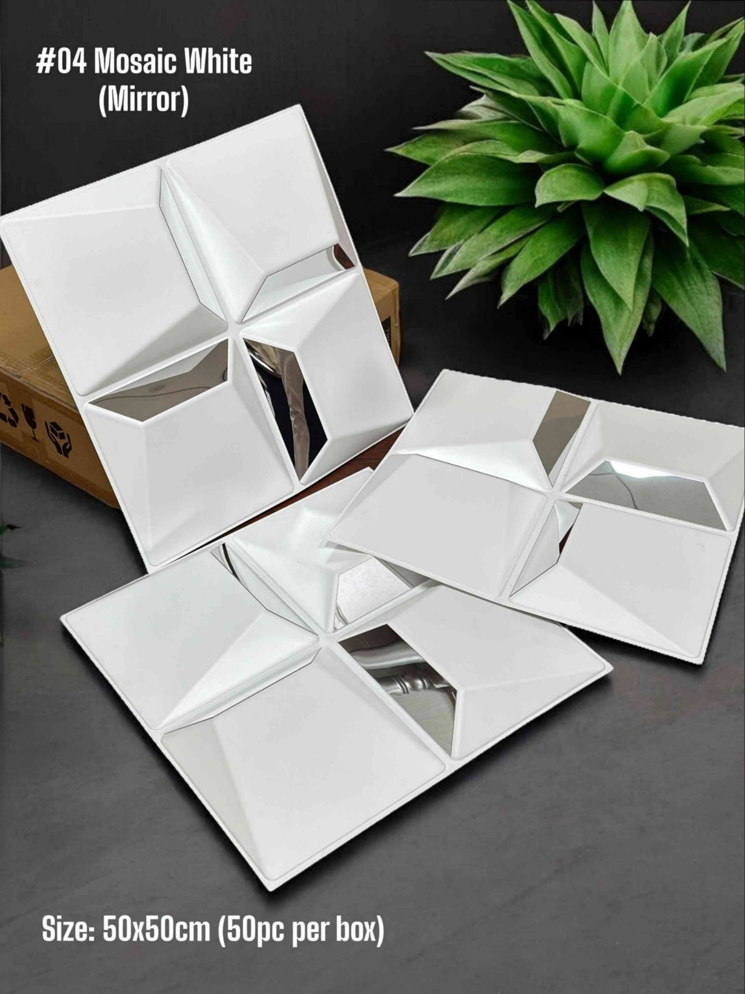 #04 Mosaic 3D PVC Mirror Panel - 5 colors option - (Size 50*50cm)