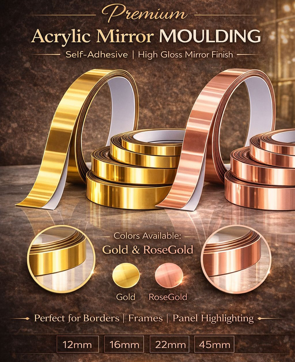 #Profile Tape - Self Adhesive Mirror Profile Acrylic Tape - 2 colors option (Length 8ft)