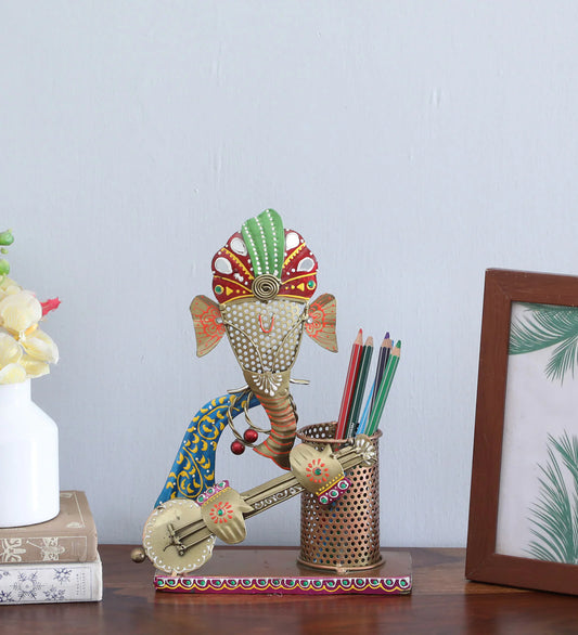Ganesha Multicolour Metal Pen Holder