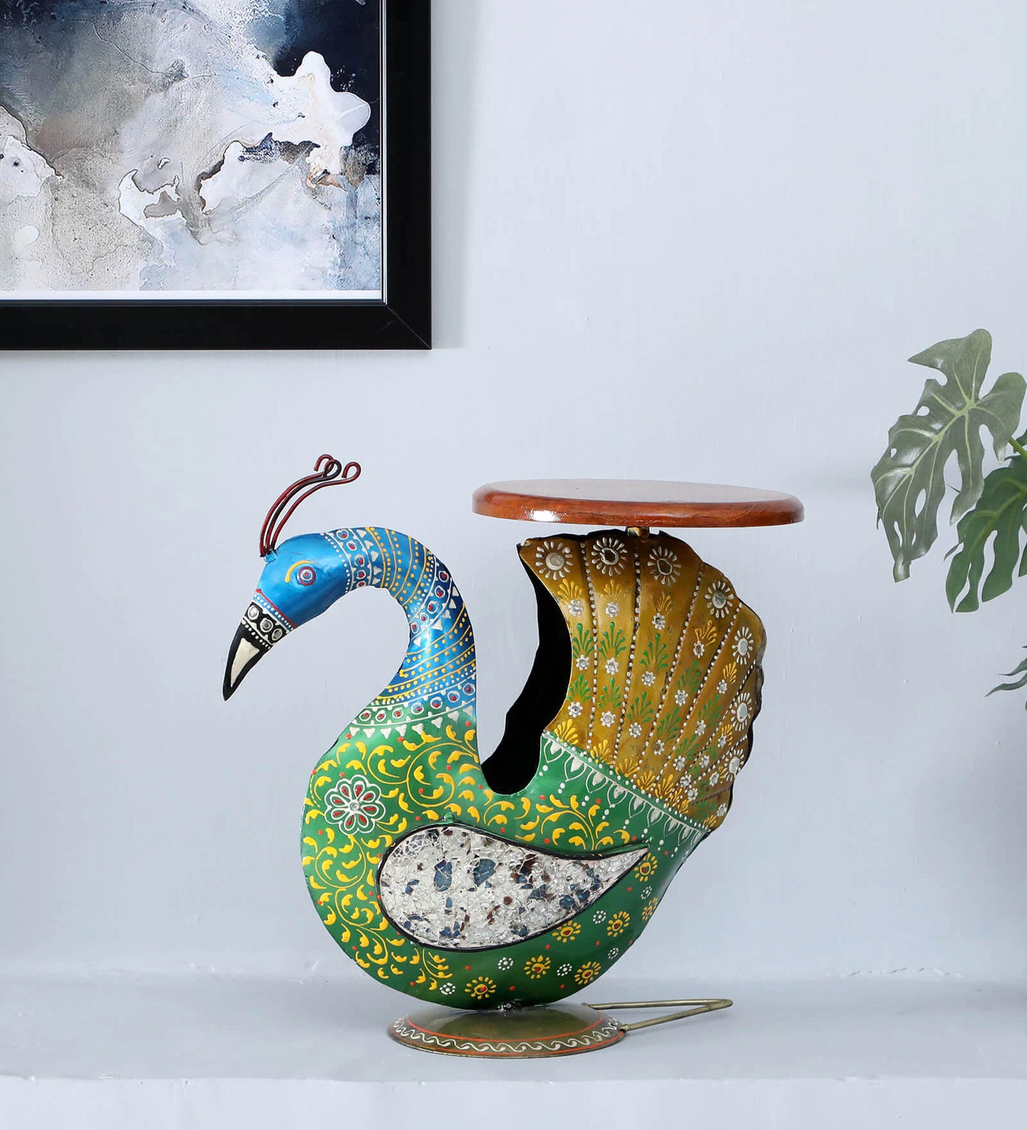Peacock Stool Multicolour Iron Figurines SWASTIK CREATIONS The Trend Point