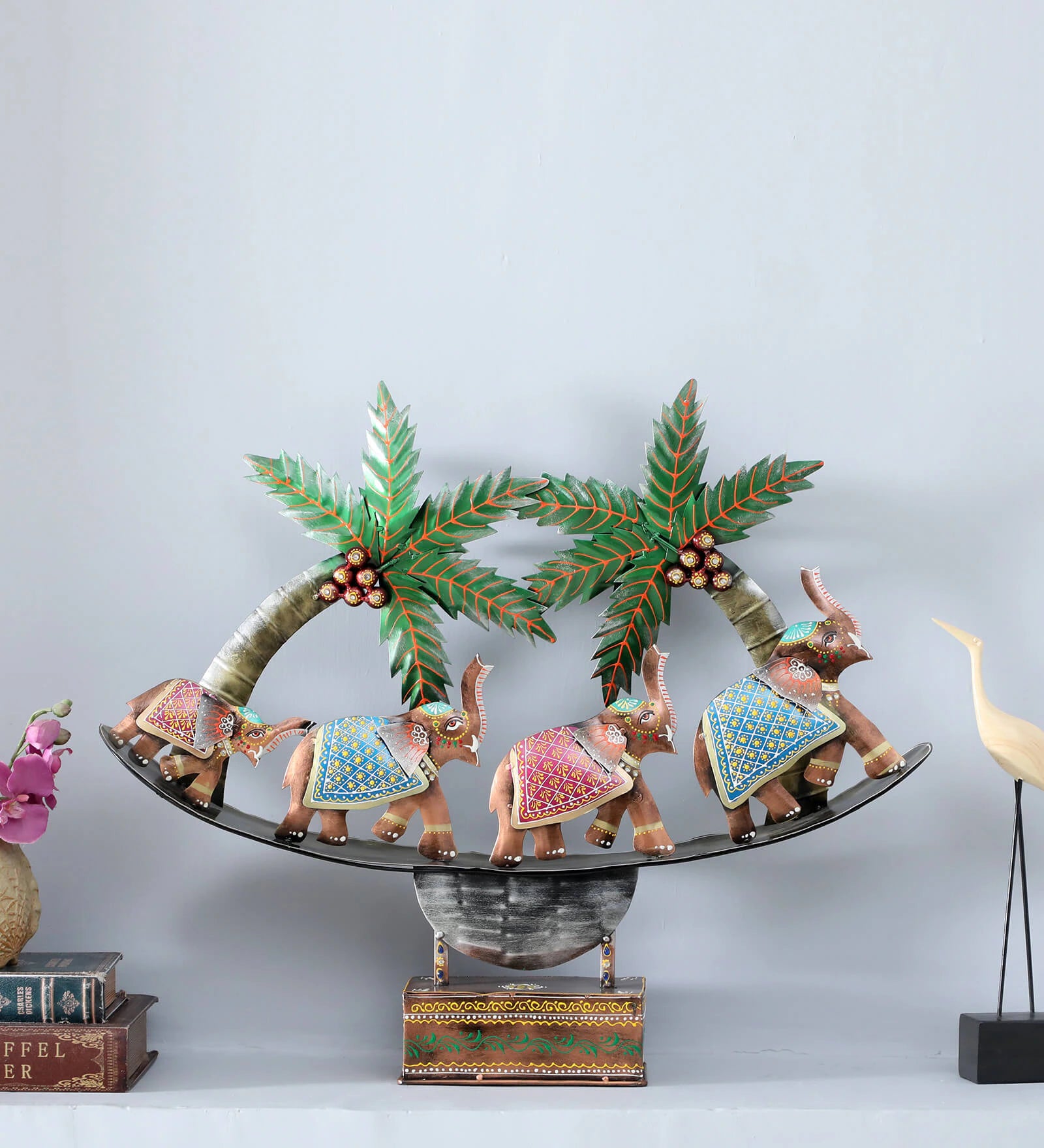 4 Running Elephant Multicolour Iron Figurine