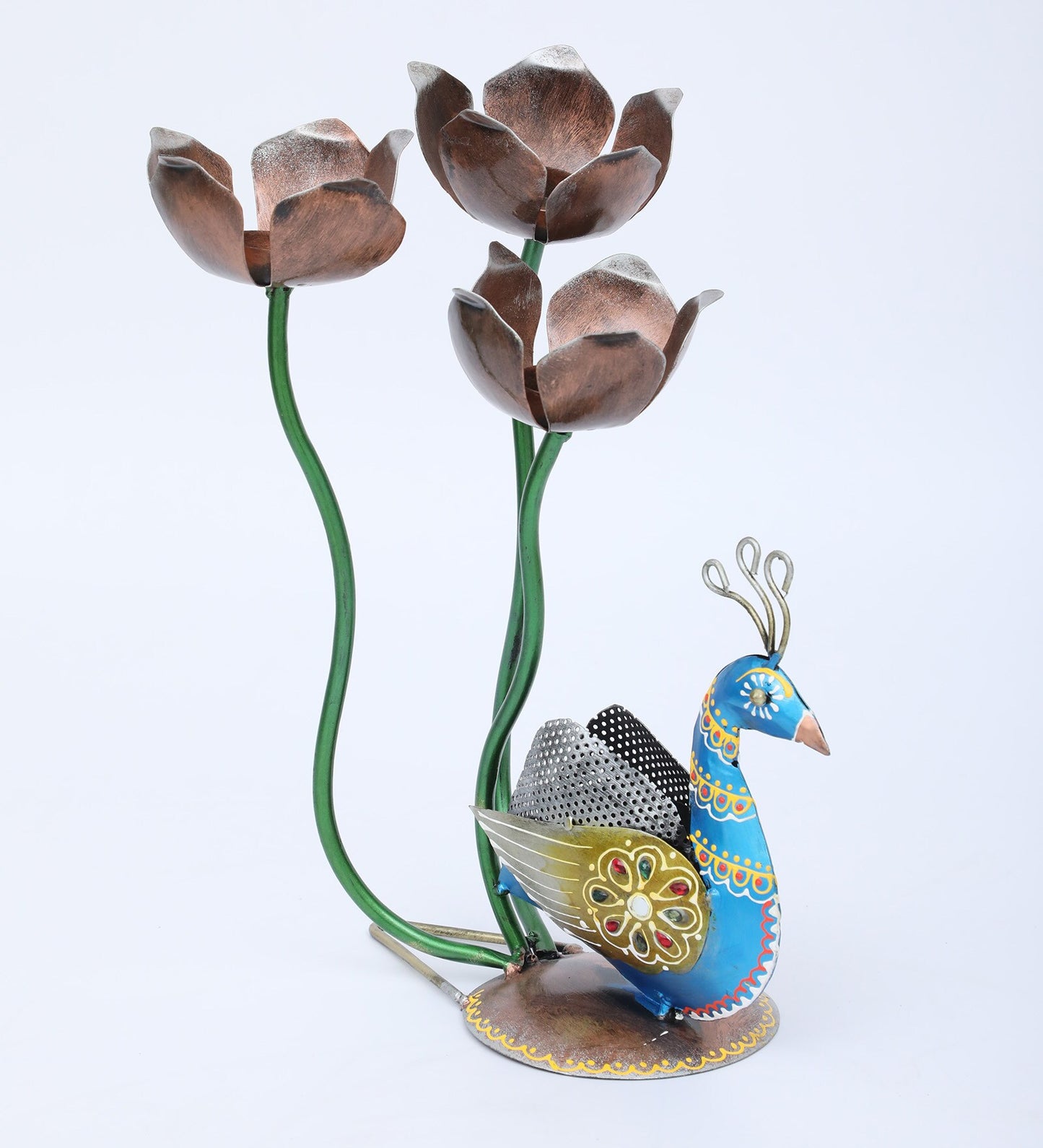 Decorative Flower Peacock Multicolour Metal Table Tea Light Holder SWASTIK CREATIONS The Trend Point