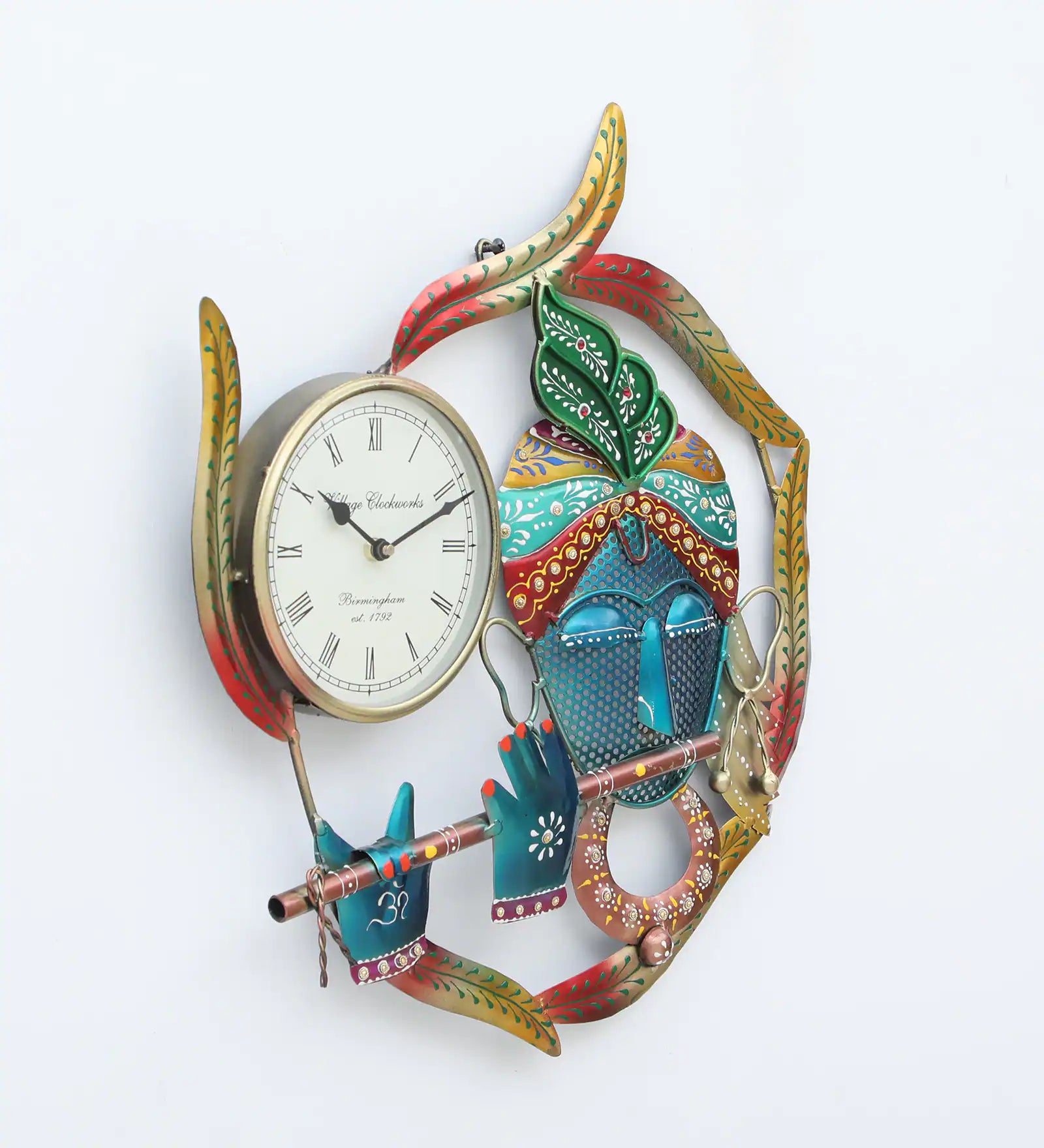 Decorative Krishna Multicolour Iron Novelty Traditional Wall Clock