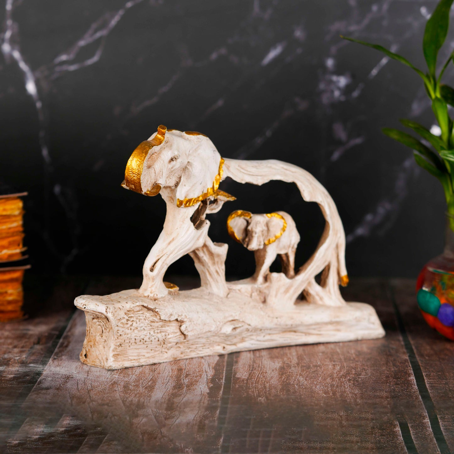 Swastik Creations Mother and Child Elephant Showpiece Elephant Figurine Statue Showpiece with Baby Elephant On Wooden Base Showpieces for Home Decor SWASTIK CREATIONS The Trend Point
