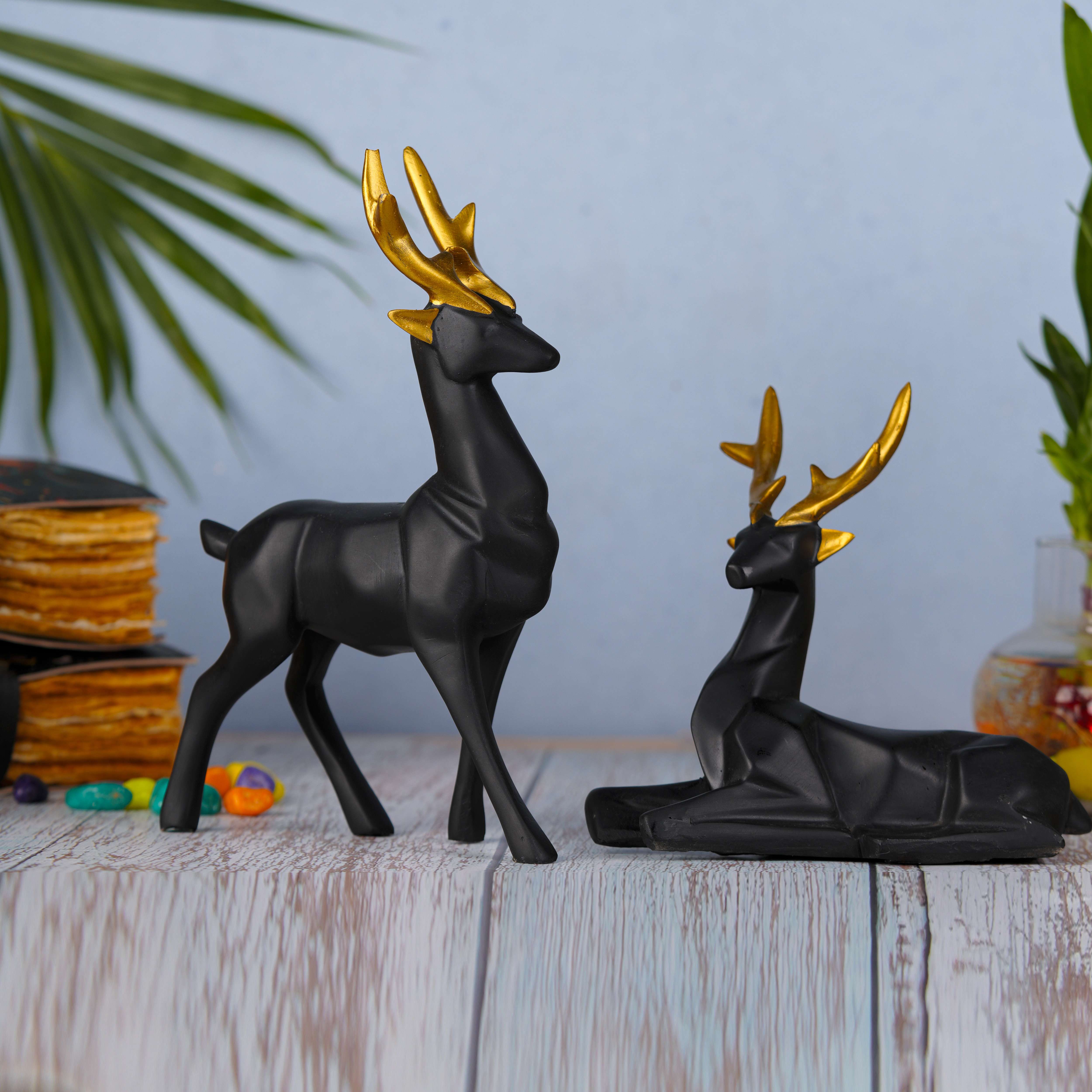 Swastik Creations Deer Family Set of 2 Showpiece (Brown) – Decorative Resin Animal Statues for Home Decor, Living Room, Shelf Display & Gifting, Modern Art Figurines