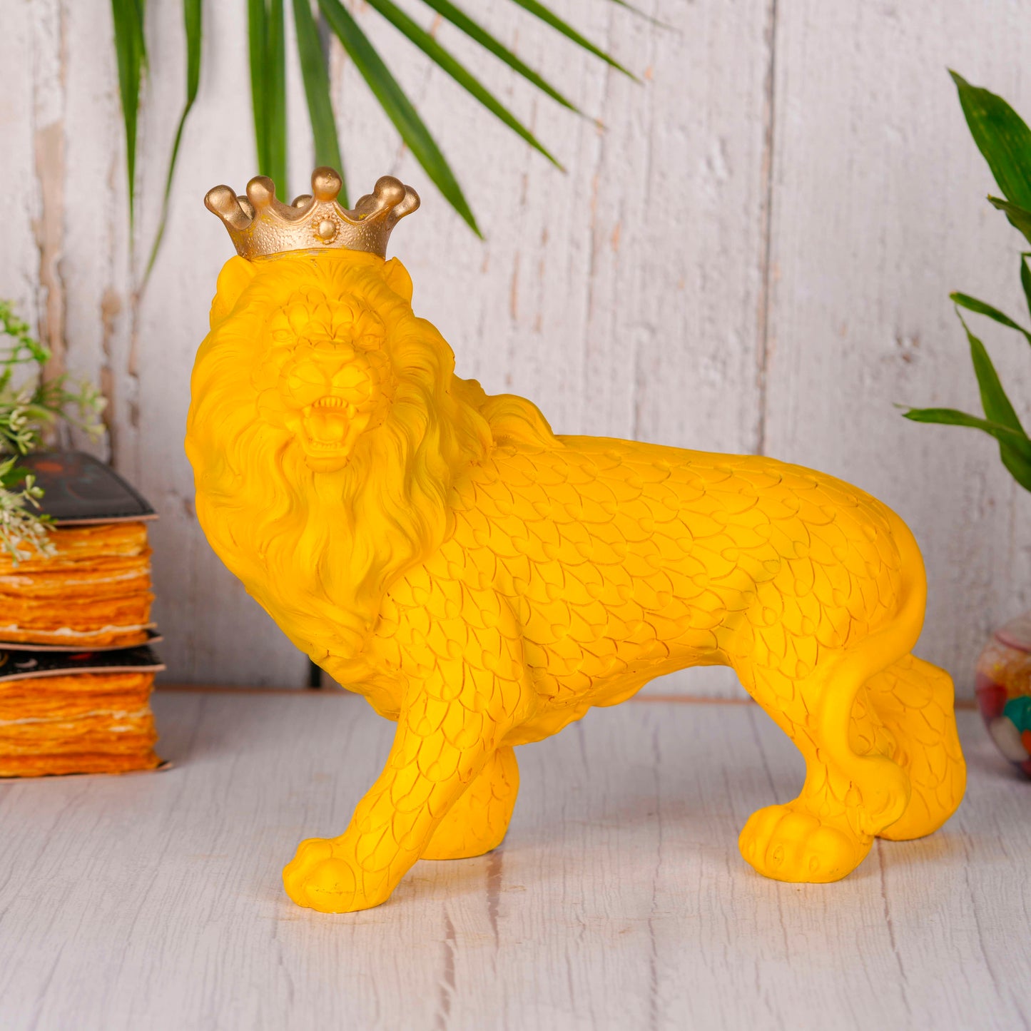 Swastik Creations Lion Statue with Gold Crown, King of The Forest Lion Statue,Glod Crown Lion Figurine Sculpture Animal Decoration (Yellow) SWASTIK CREATIONS The Trend Point