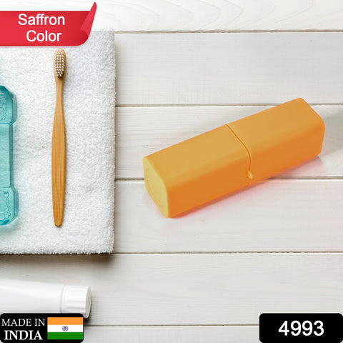 4993 Saffron Square Shape Capsule Travel Toothbrush Toothpaste Case Holder Portable Toothbrush Storage Plastic Toothbrush Holder. - SWASTIK CREATIONS The Trend Point