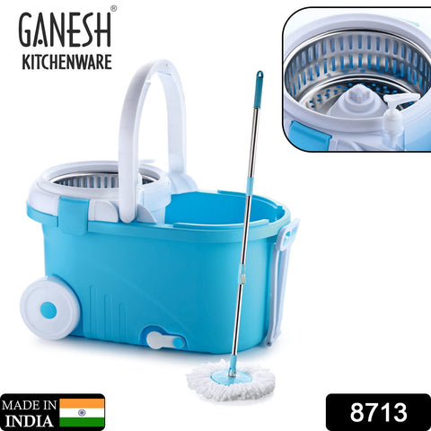 8713 GANESH Prime Plus Steel Spinner Bucket Mop 360 Degree Self Spin Wringing with 2 Absorbers for Home and Office Floor Cleaning Mops Set. - SWASTIK CREATIONS The Trend Point