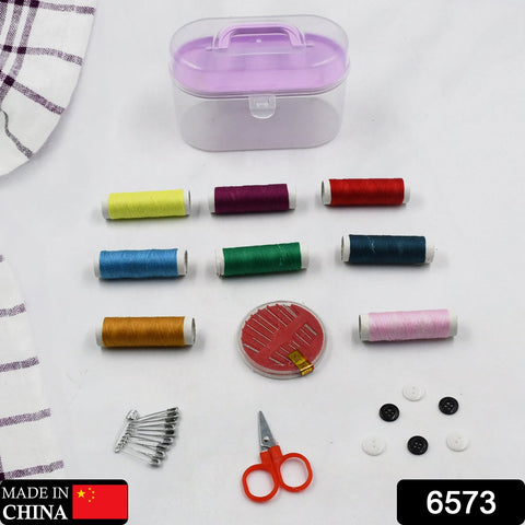 6573 Double Layer Small & Portable Travel Sewing Kits Box with Color Needle Threads Scissor pin Hand Work Sewing Box Handwork Sewing Accessories