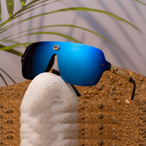 Choriotis Ezkel Square Blue-Gold Sunglasses For Men & Women~ GC-3809 - SWASTIK CREATIONS The Trend Point