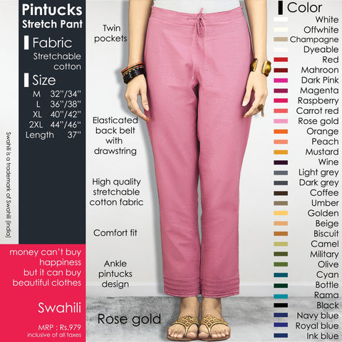 women's PINTUCKS STRETCH Stretchable Cotton PANT 32 colors (Large Size) - SWASTIK CREATIONS The Trend Point
