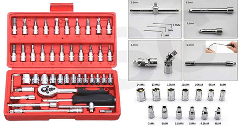 0422 Socket 1/4 Inch Combination Repair Tool Kit (Red, 46 pcs) - SWASTIK CREATIONS The Trend Point