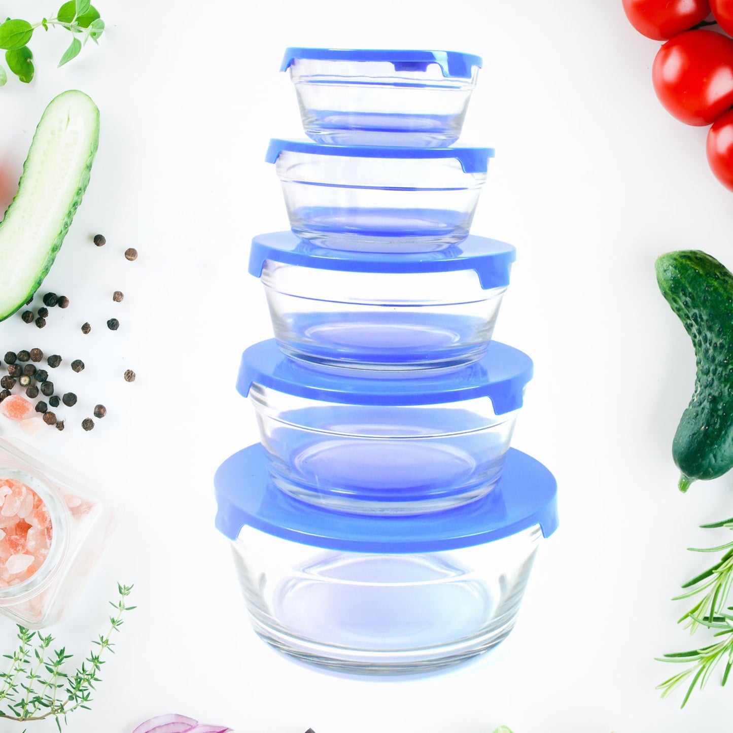 Modern Glass Bowl Set Mixing / Storage Bowls with Lids (5 Pcs Set) SWASTIK CREATIONS The Trend Point