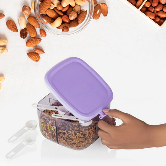 5784 Multipurpose Dry fruit Set, Chocolate, Snacks Storage Box, Masala Box  for Home and Kitchen Airtight Dry Fruit Plastic Storage Container Tray Set With Lid & 4 Compartment, 4 Spoon Container for Sweets,Chips,Cookies | (1 Pc ) - SWASTIK CREATIONS The Trend Point
