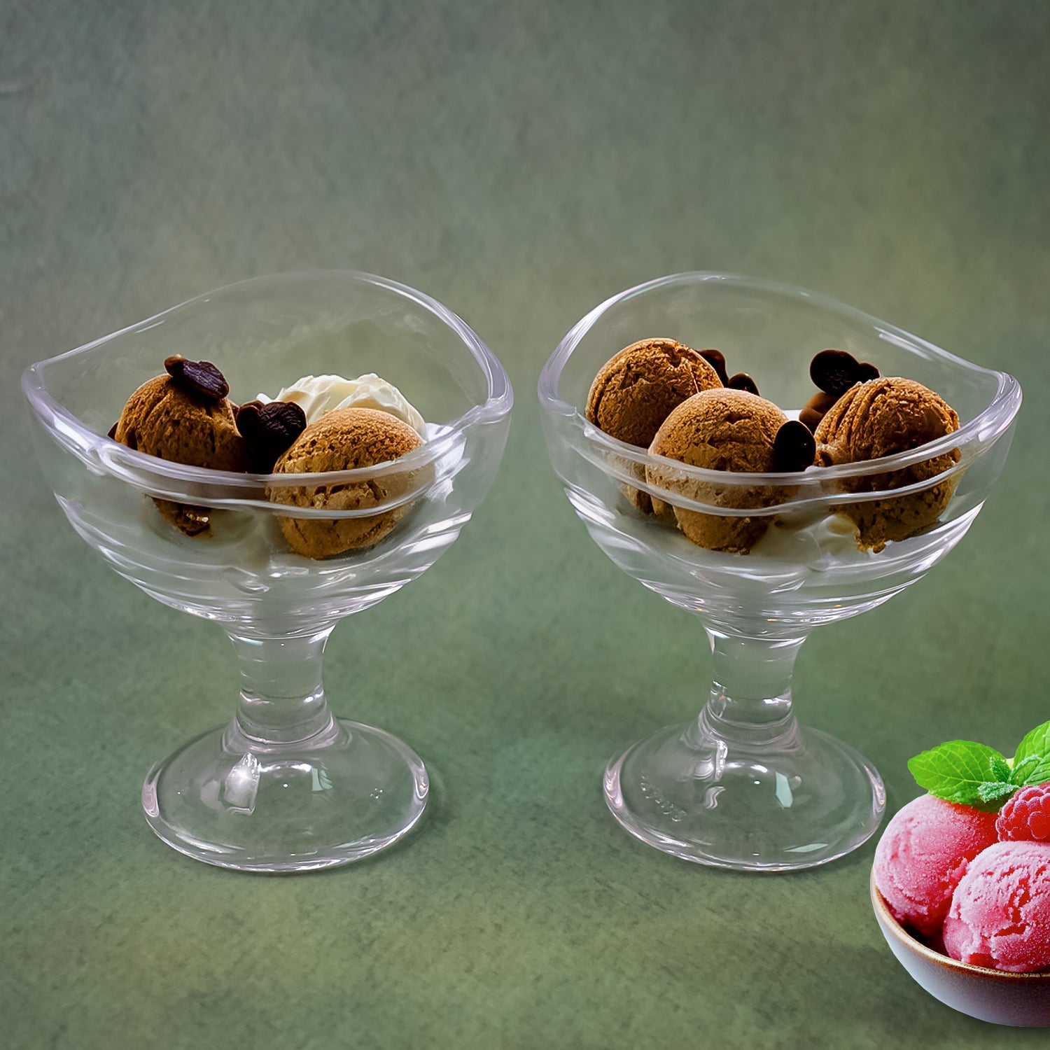 Glass Footed Dessert Bowl, Ice Cream Cup (2 Pcs Set)