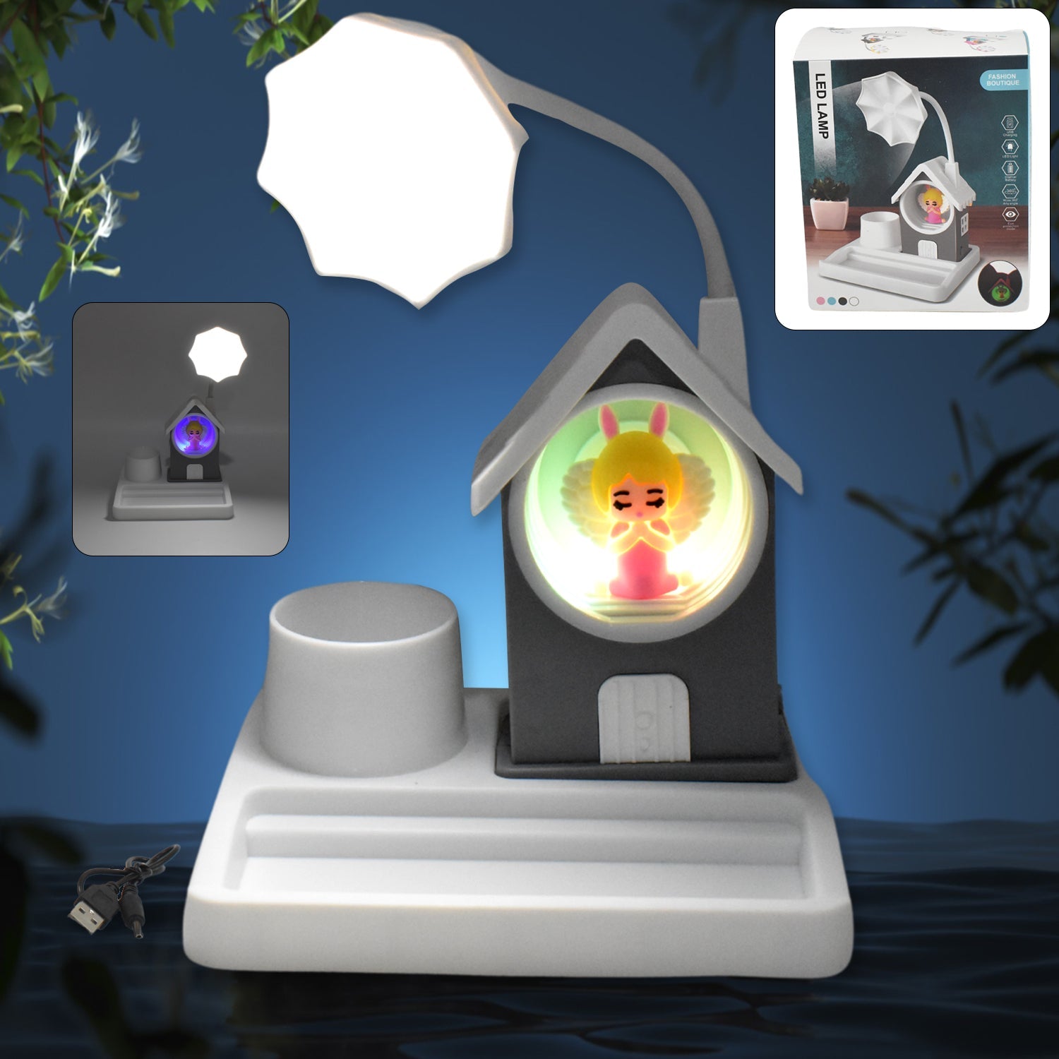 Cute Lovely Cartoon & Home Design With Plastic Base LED Desk Light, Multi Color Changes (1 Pc)