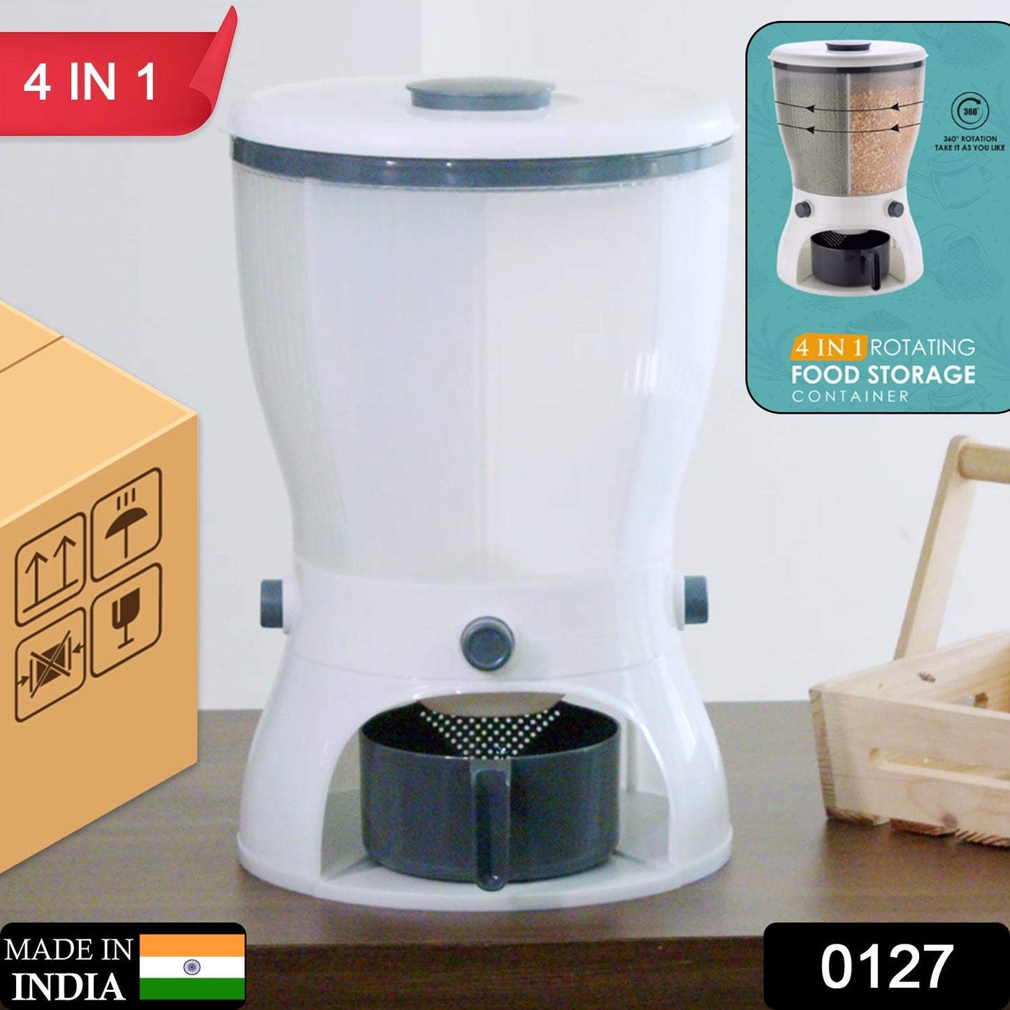 0127 4in1 Rice Dispenser, Grain Storage Container Household Cereal Dispenser DeoDap SWASTIK CREATIONS The Trend Point