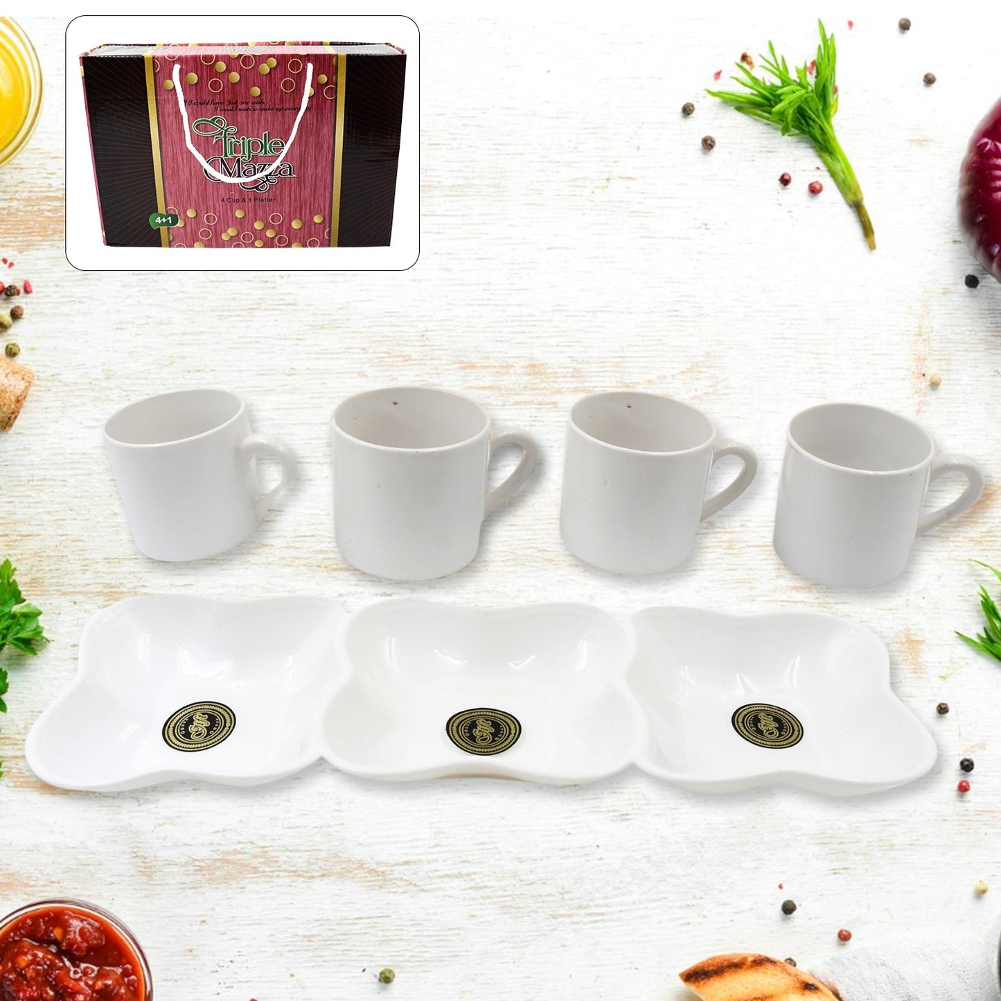 TrioServe Cups & Platter Set SWASTIK CREATIONS The Trend Point