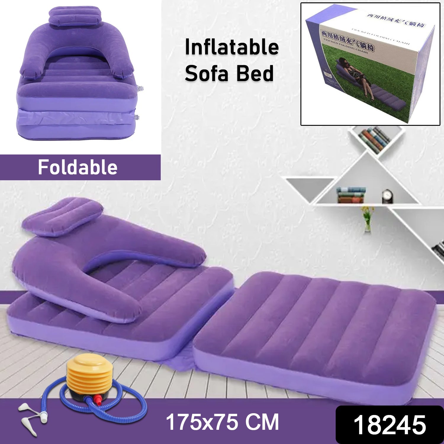 2 in 1 Air Mattress & Lounger, Portable Inflatable Mattress Air Sofa With Air Hand Pump (175×75 cm)