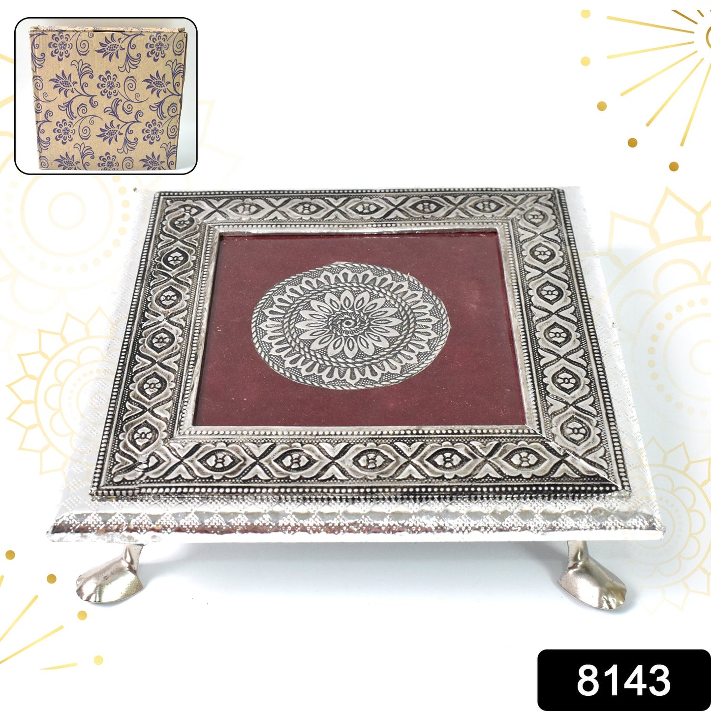 Engraved Mandala Silver Chowki SWASTIK CREATIONS The Trend Point