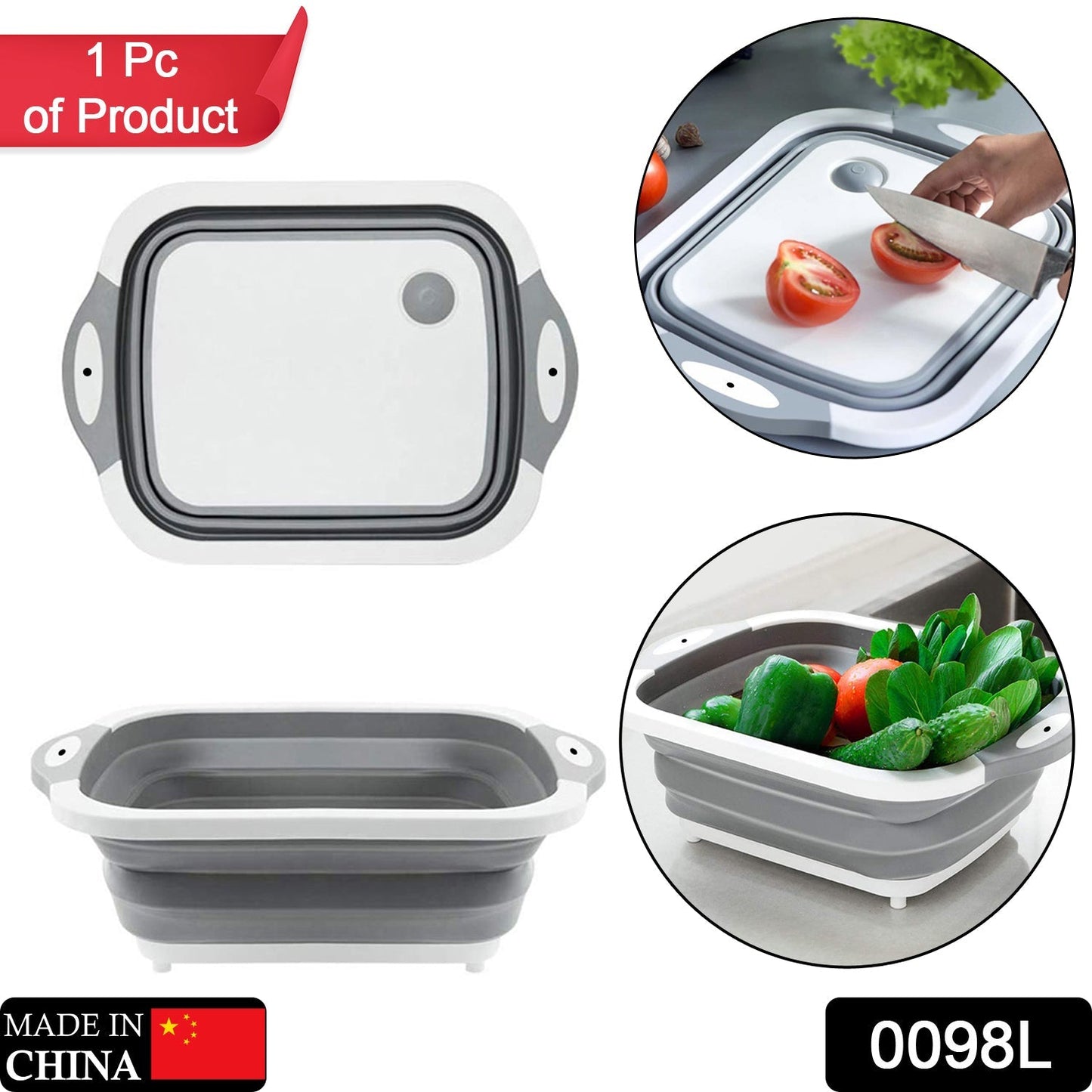 0098L COLLAPSIBLE CUTTING BOARD WITH DISH TUB BASKET For Kitchen Use ( 1 Pcs ) DeoDap SWASTIK CREATIONS The Trend Point