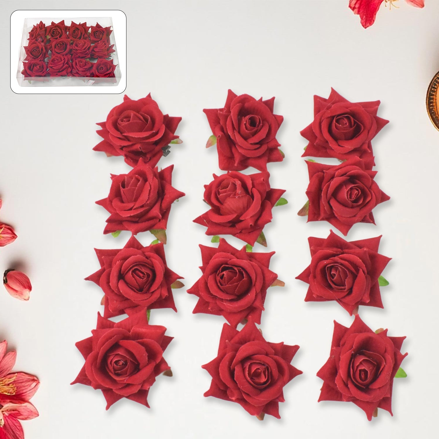 Flower Rose Hair Pin / Clip Velvet Flower Design (12 pcs Set)