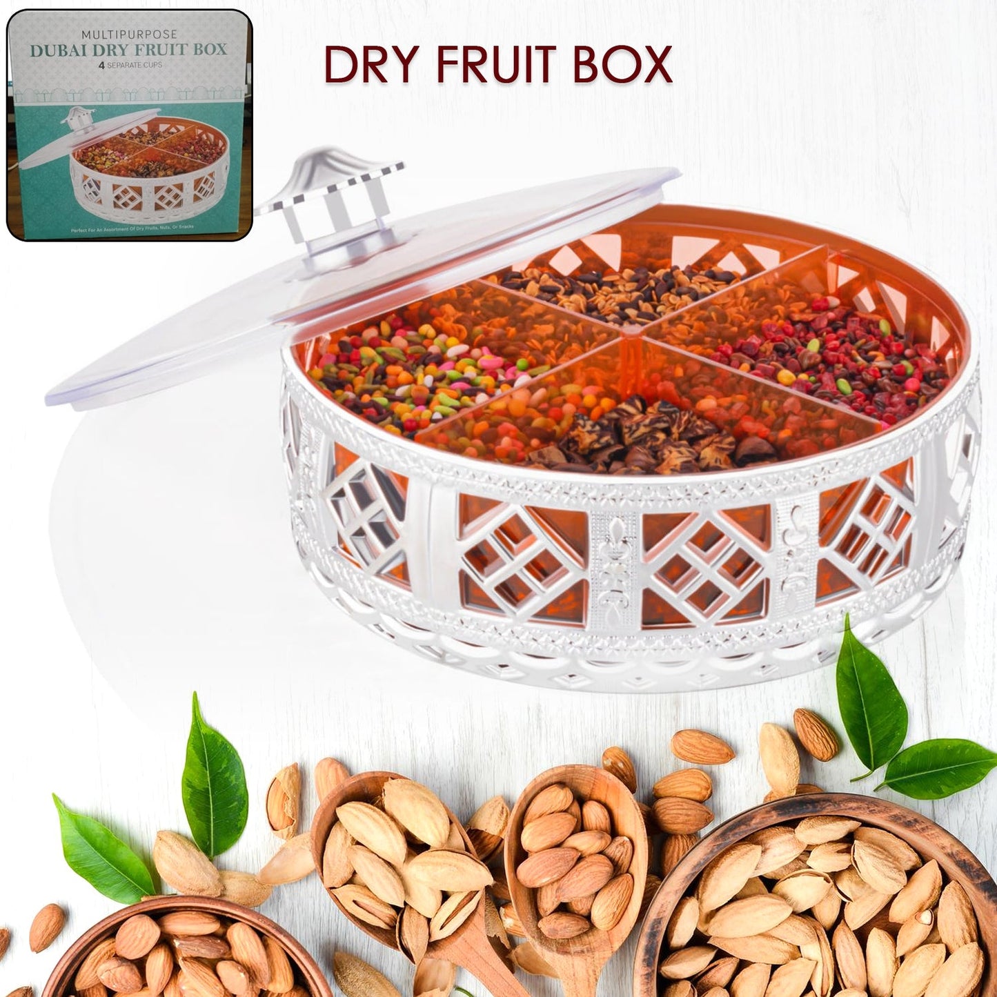 Round Silver 4-Section Dry Fruit Gift Box SWASTIK CREATIONS The Trend Point