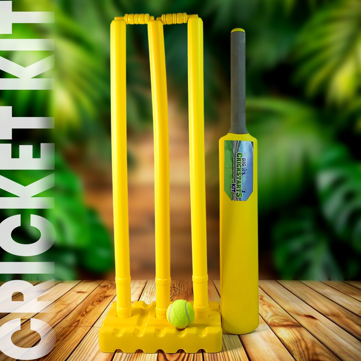 Big Cricket Kit, Cricket Set with 1 Cricket Bat, 1 Rubber Ball, Bails, 3 Stumps with Stand Base