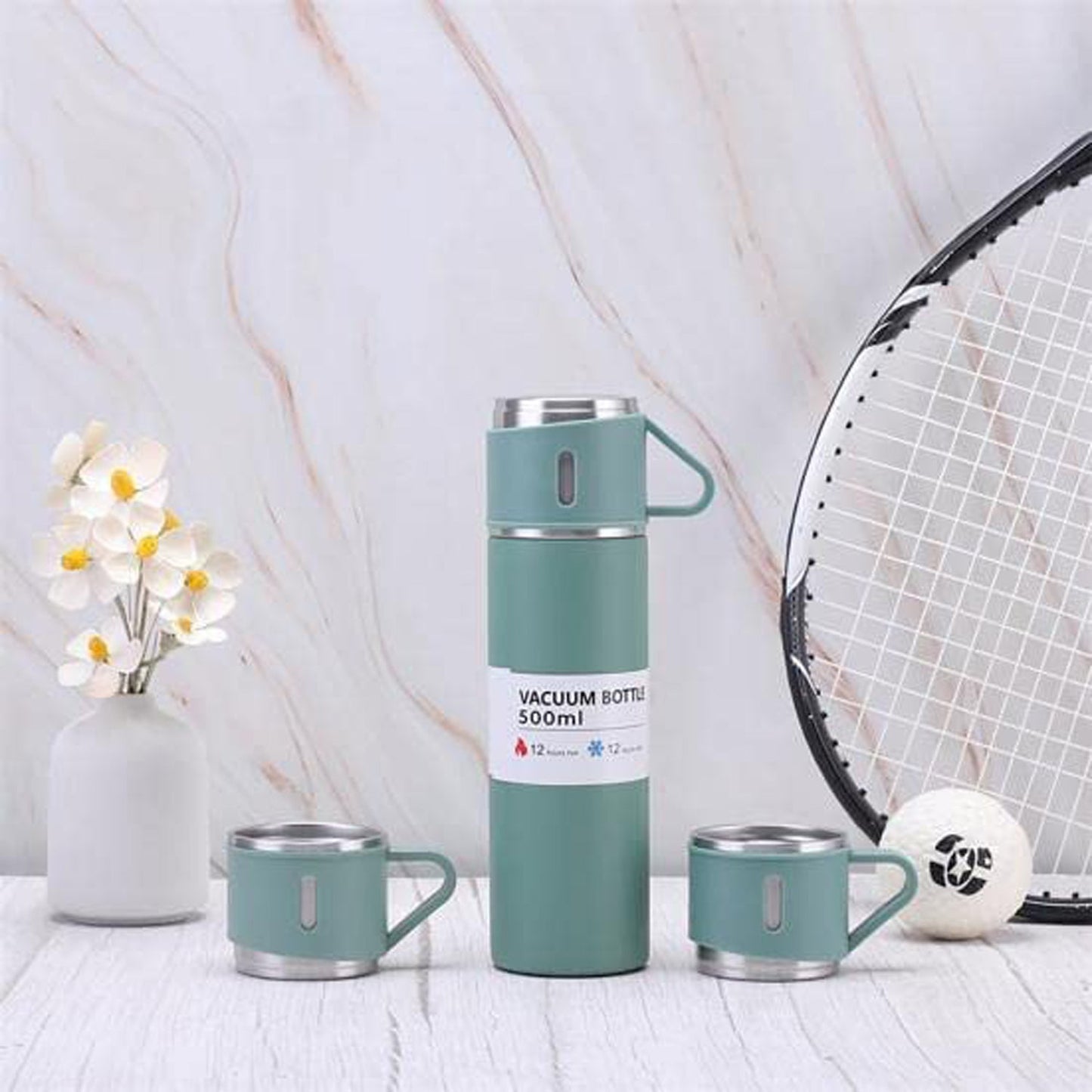 Vacuum Insulated Flask Set with 3 Cups (1 Pc / 500ml) SWASTIK CREATIONS The Trend Point