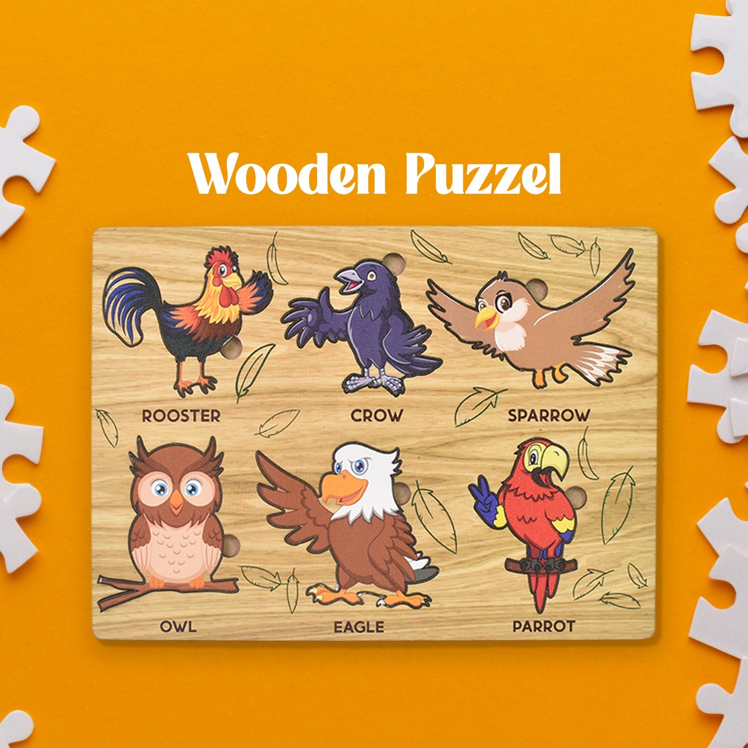 Wooden Bird Puzzle Learning Educational Board (1 Set / 28×20 Cm)