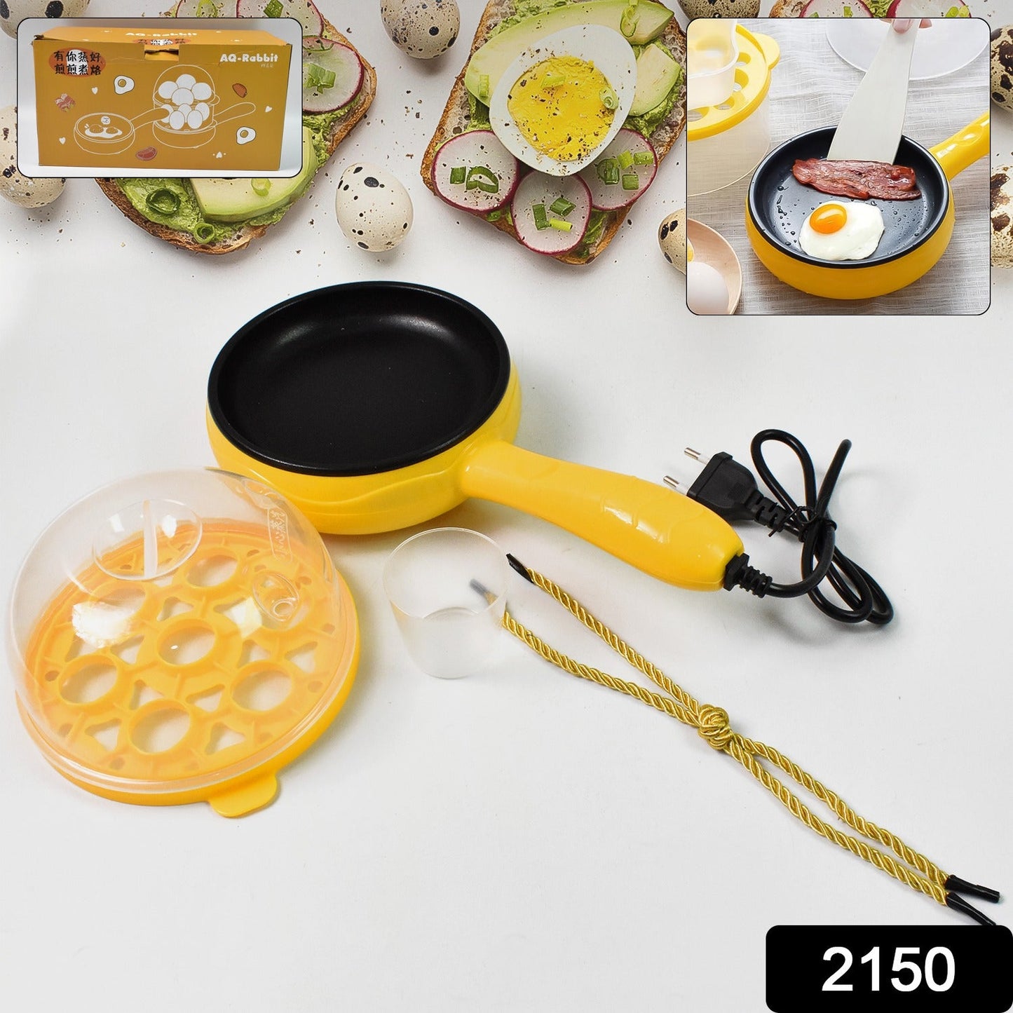 Multi functional Electric 2 in 1 Egg Frying Pan with Egg Boiler Machine Measuring Cup with Handle SWASTIK CREATIONS The Trend Point