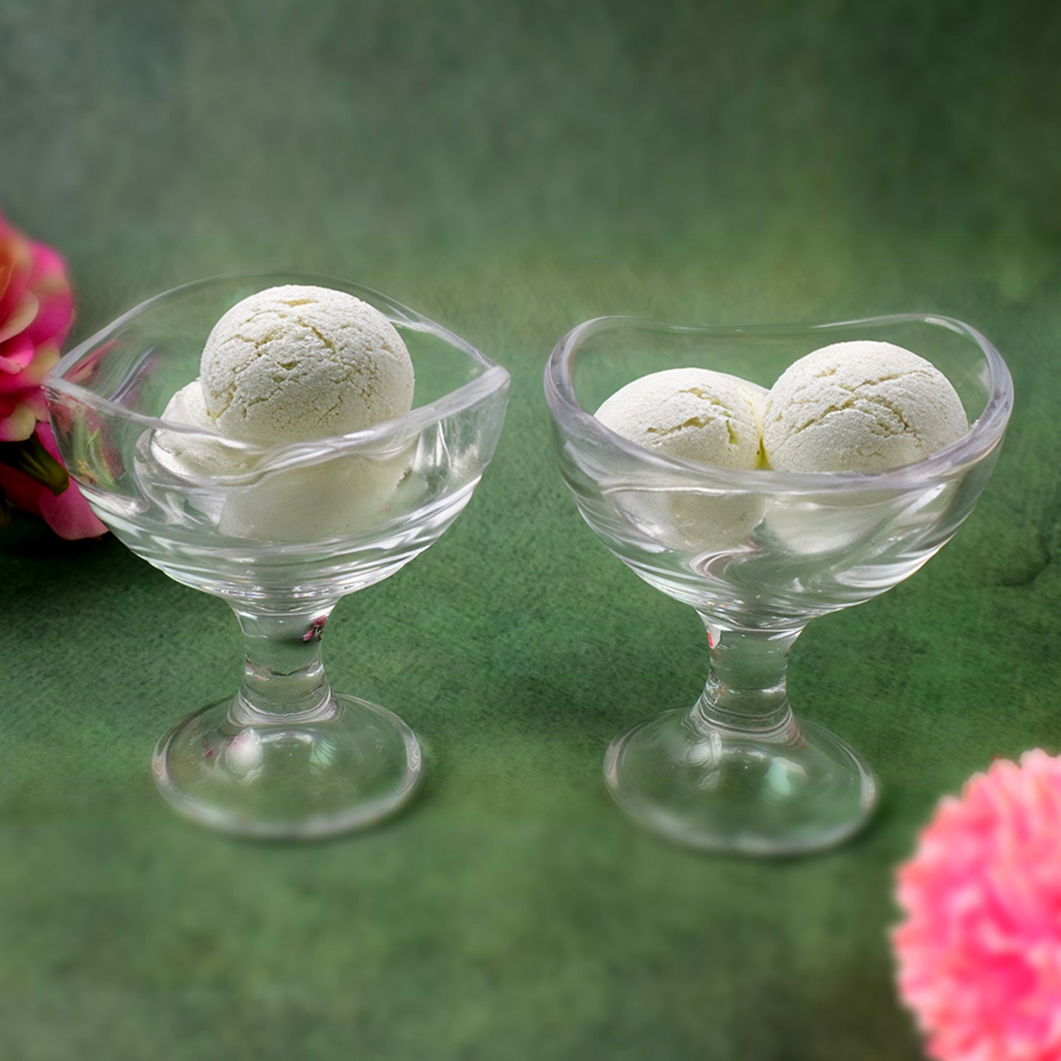 Glass Footed Dessert Bowl, Ice Cream Cup (2 Pcs Set)