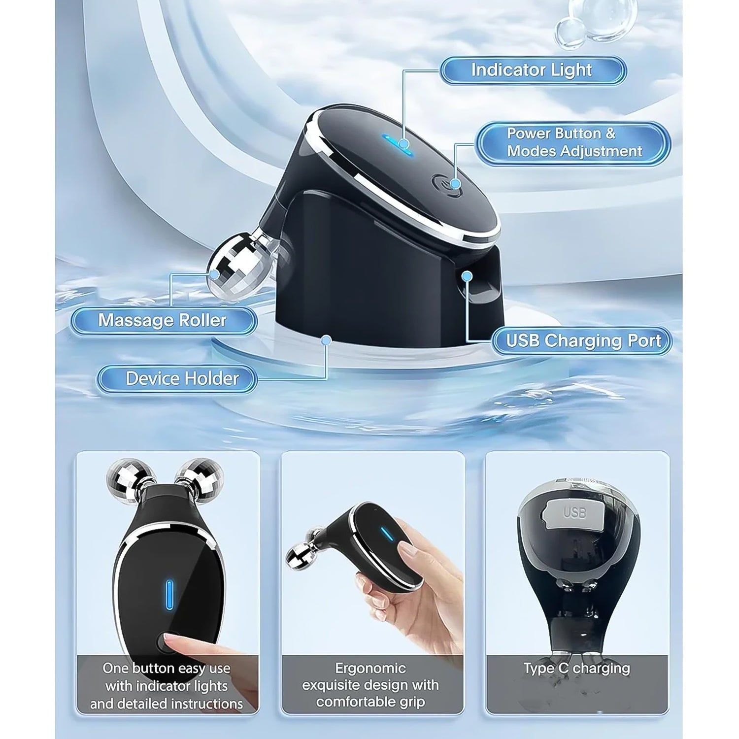 Microcurrent- Facial- Device, Micro current Face Massager Roller (1 Pc)