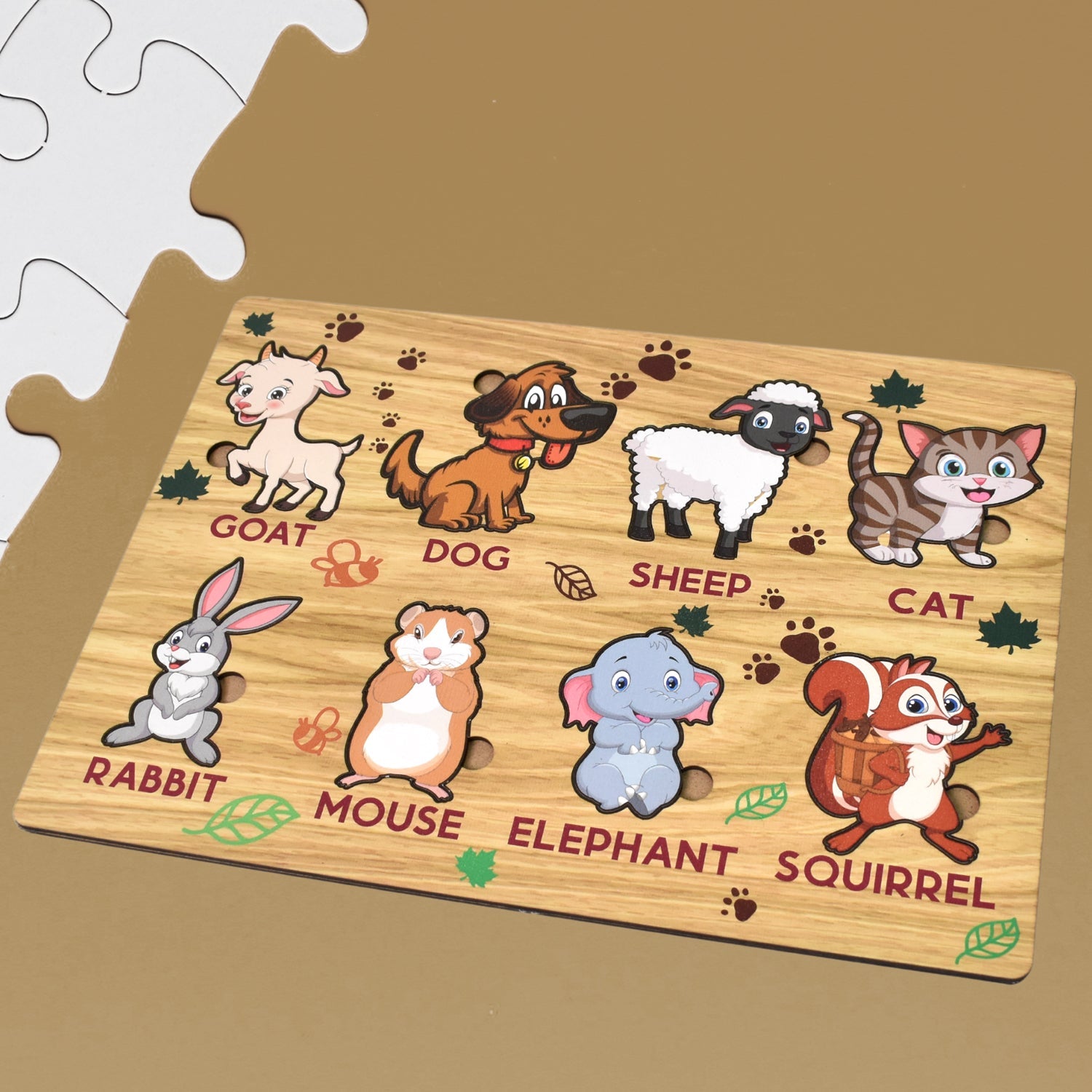 Wooden Animal Puzzle Learning Educational Board (1 Set / 28×20 Cm)