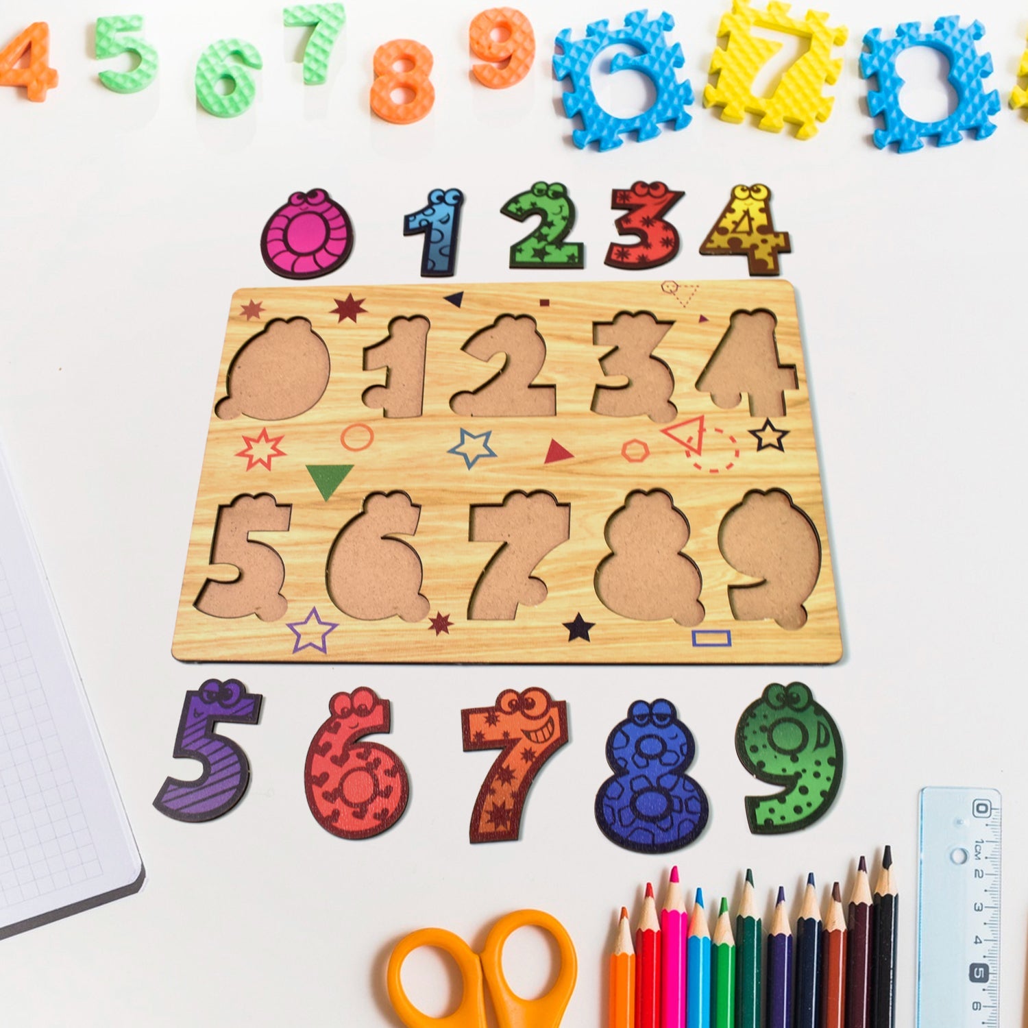 Wooden Number Puzzle Learning Educational Board (1 Set / 28×20 Cm)