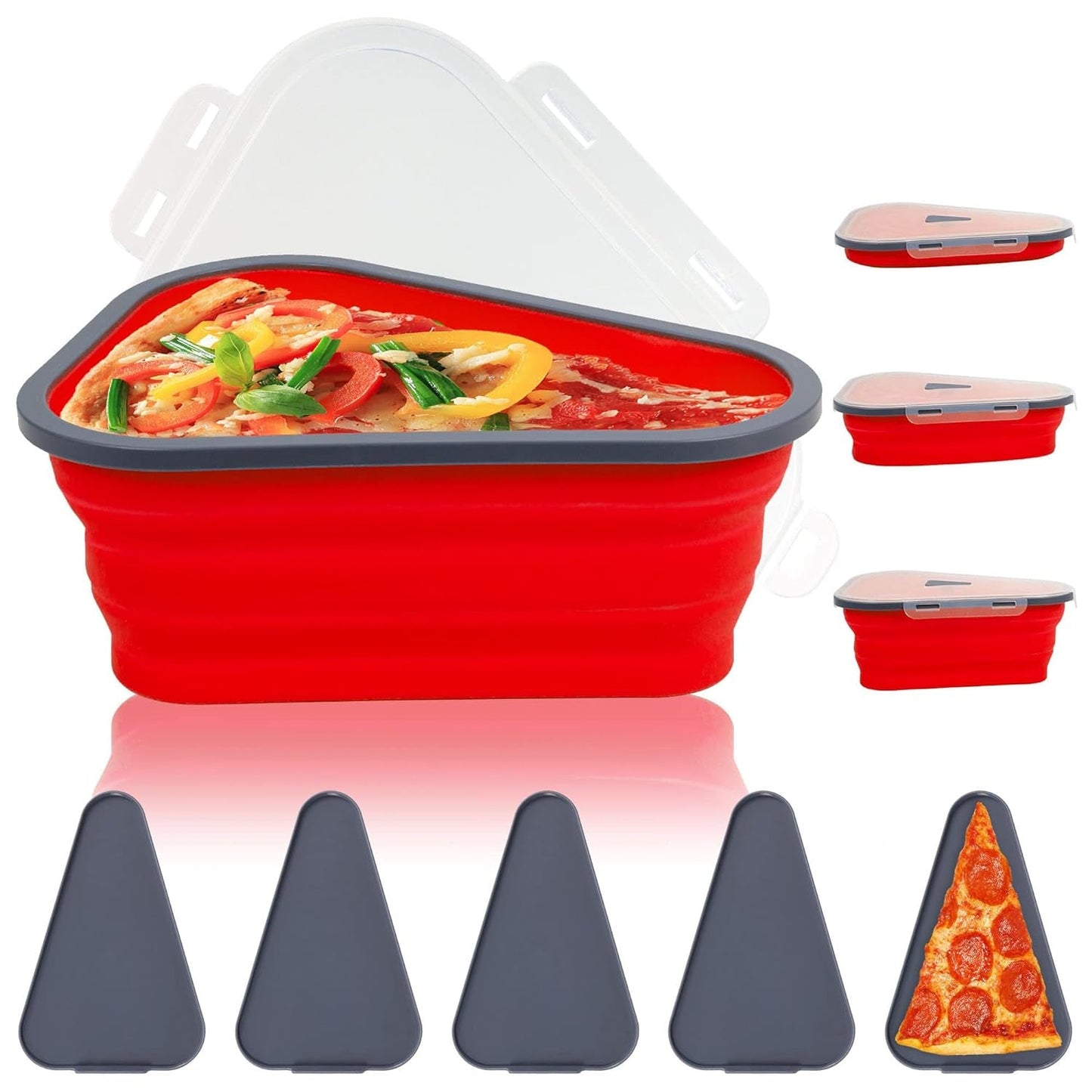 Reusable Pizza Storage Containers with 5 Microwavable Serving Trays, Silicone Container Expandable & Adjustable for Packing Pizza at home / outdoor SWASTIK CREATIONS The Trend Point