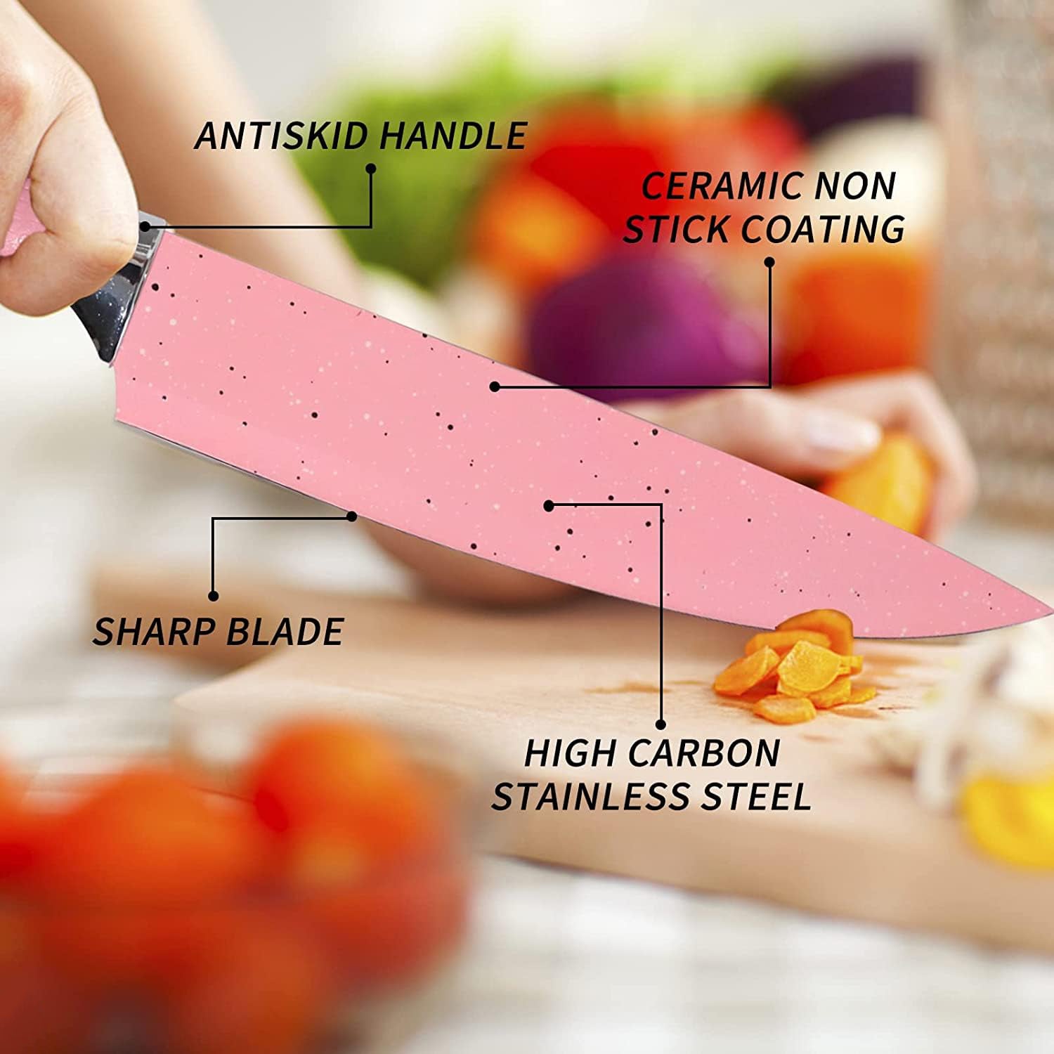 Stainless Steel Non Stick Ceramic Coating 6 Pcs Chef Kitchen Knife Set with Scissor & Peeler