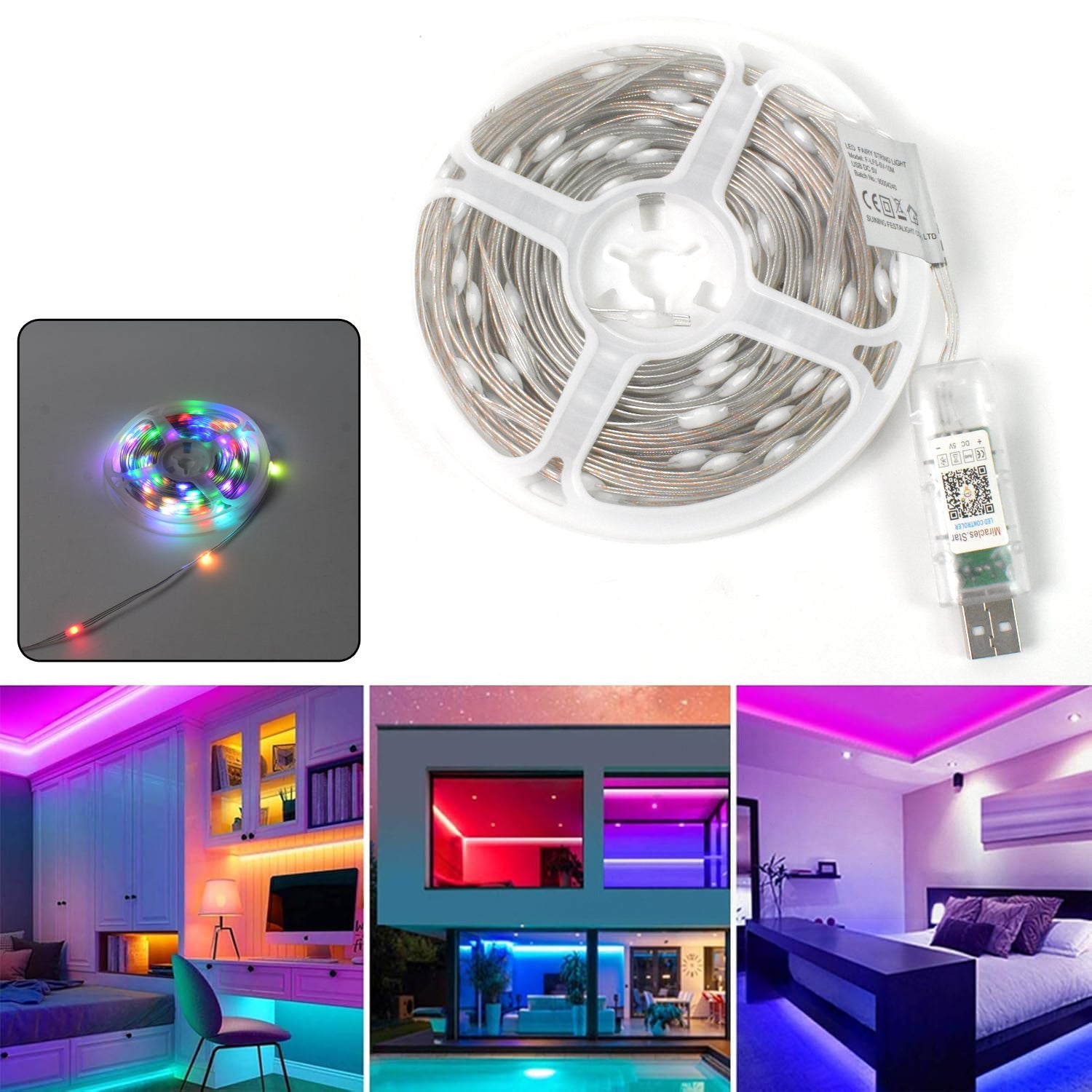 Multi Coloured 10M RGB LED Strip Lights (1 Pc)