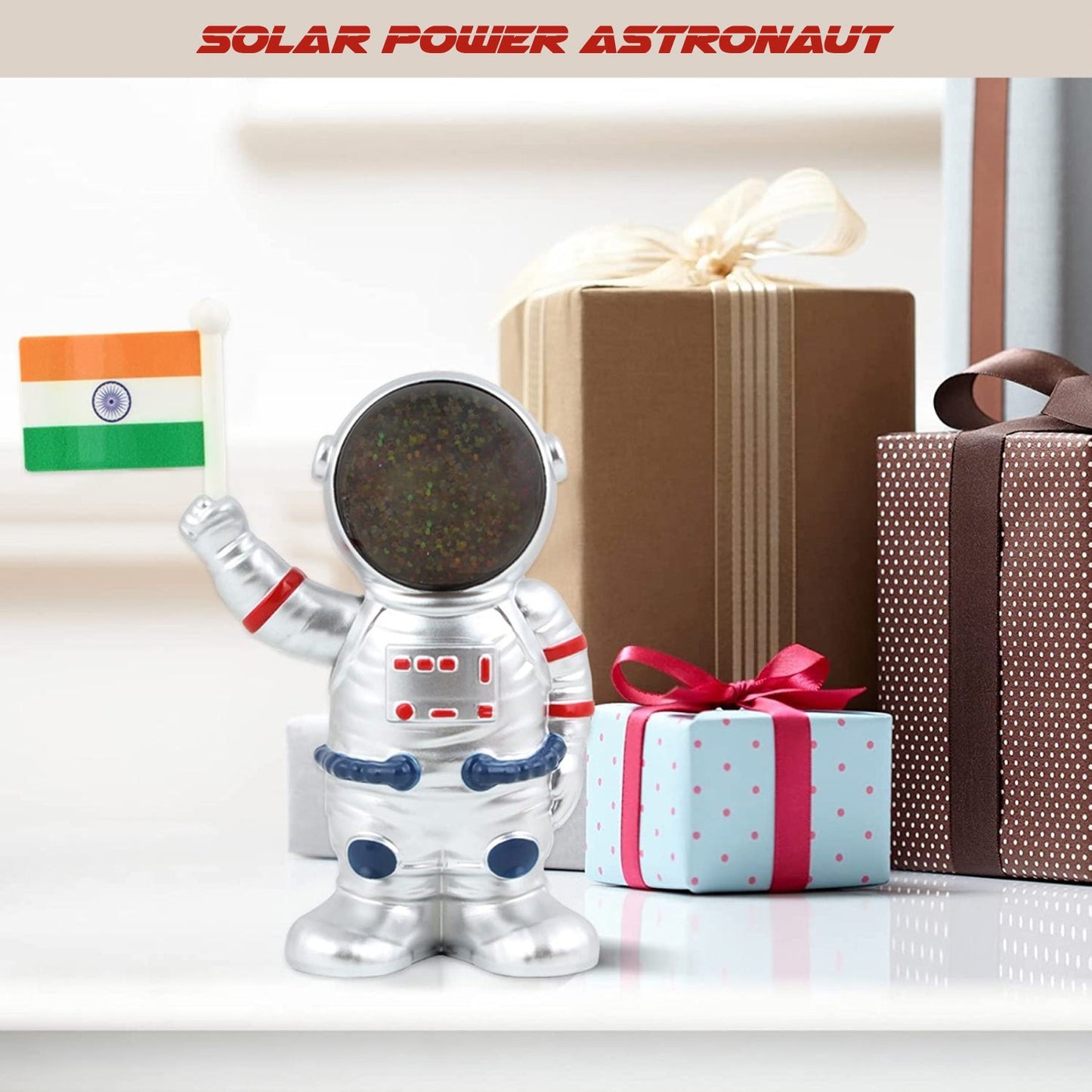 Solar Power Astronaut Ornament Moving Hand with Indian Flag  SWASTIK CREATIONS The Trend Point