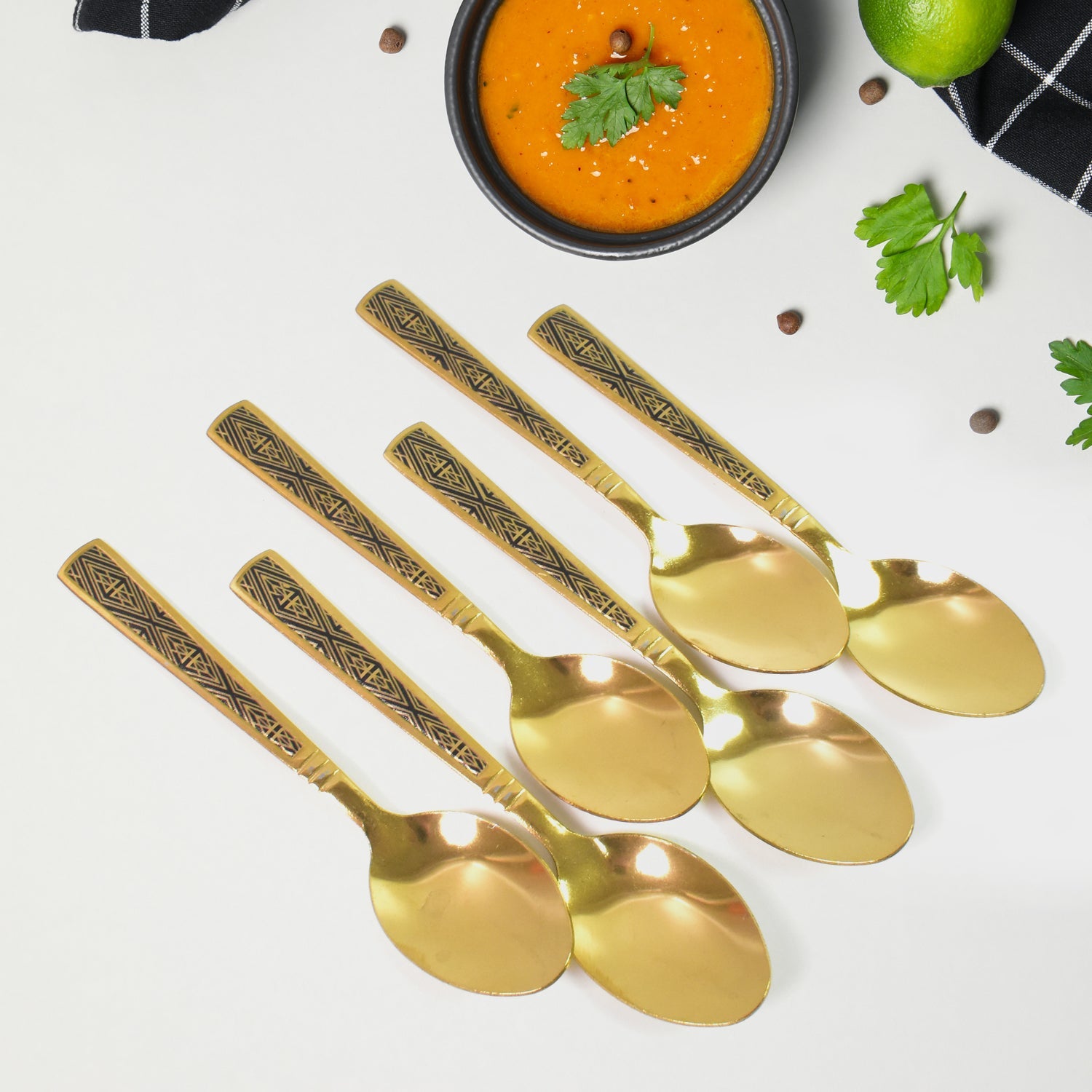 Premium Luxurious Stainless Steel Coated Spoons (6 Pcs Set / Golden)