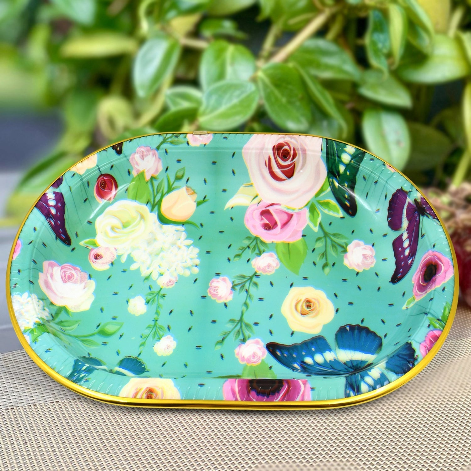 Plastic Flower Printed Design Serving Tray (3 Pcs Set / Mix Color)