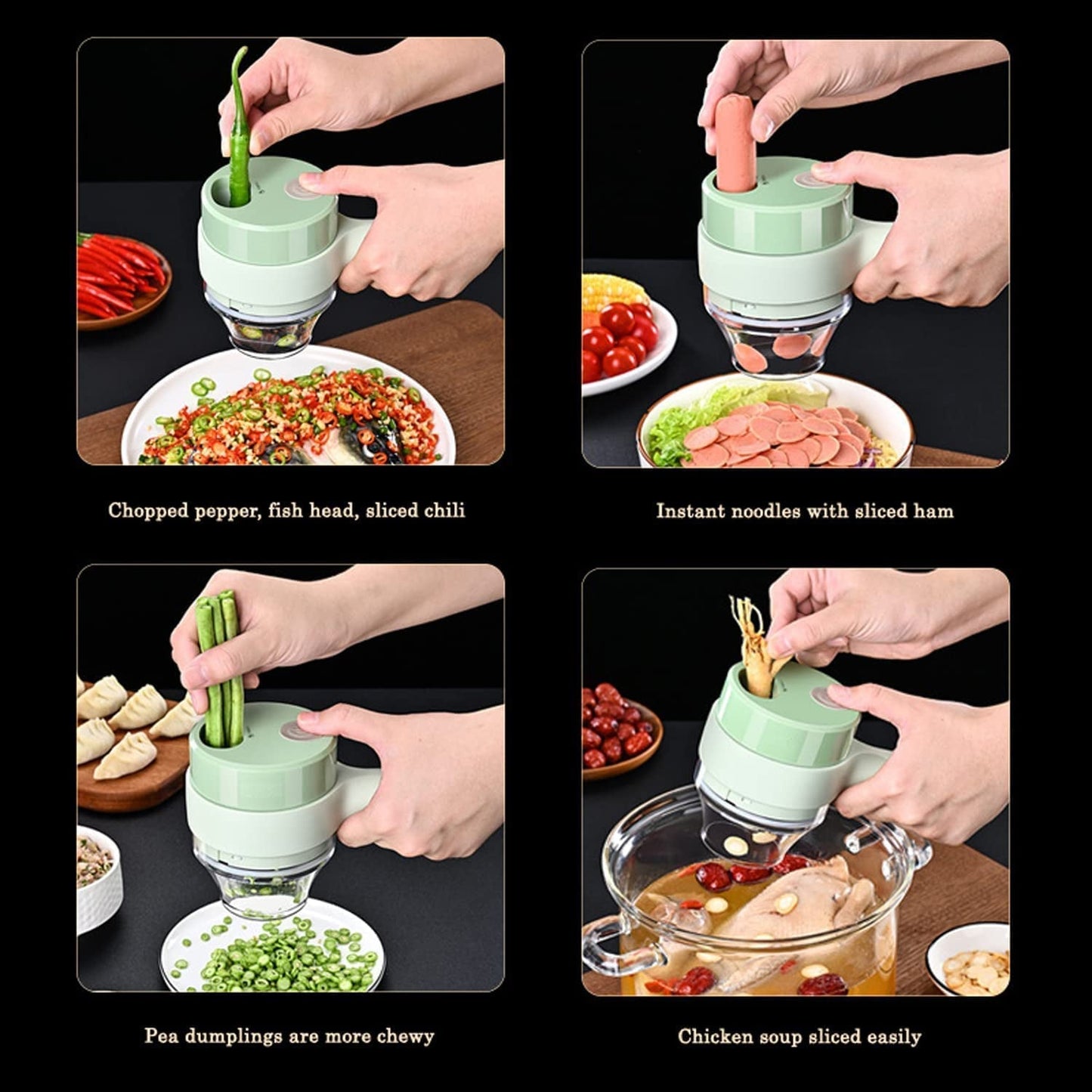 0142 4 in 1 Electric Handheld Cooking Hammer Vegetable Cutter Set Electric Food Chopper Multifunction Vegetable Fruit Slicer DeoDap SWASTIK CREATIONS The Trend Point