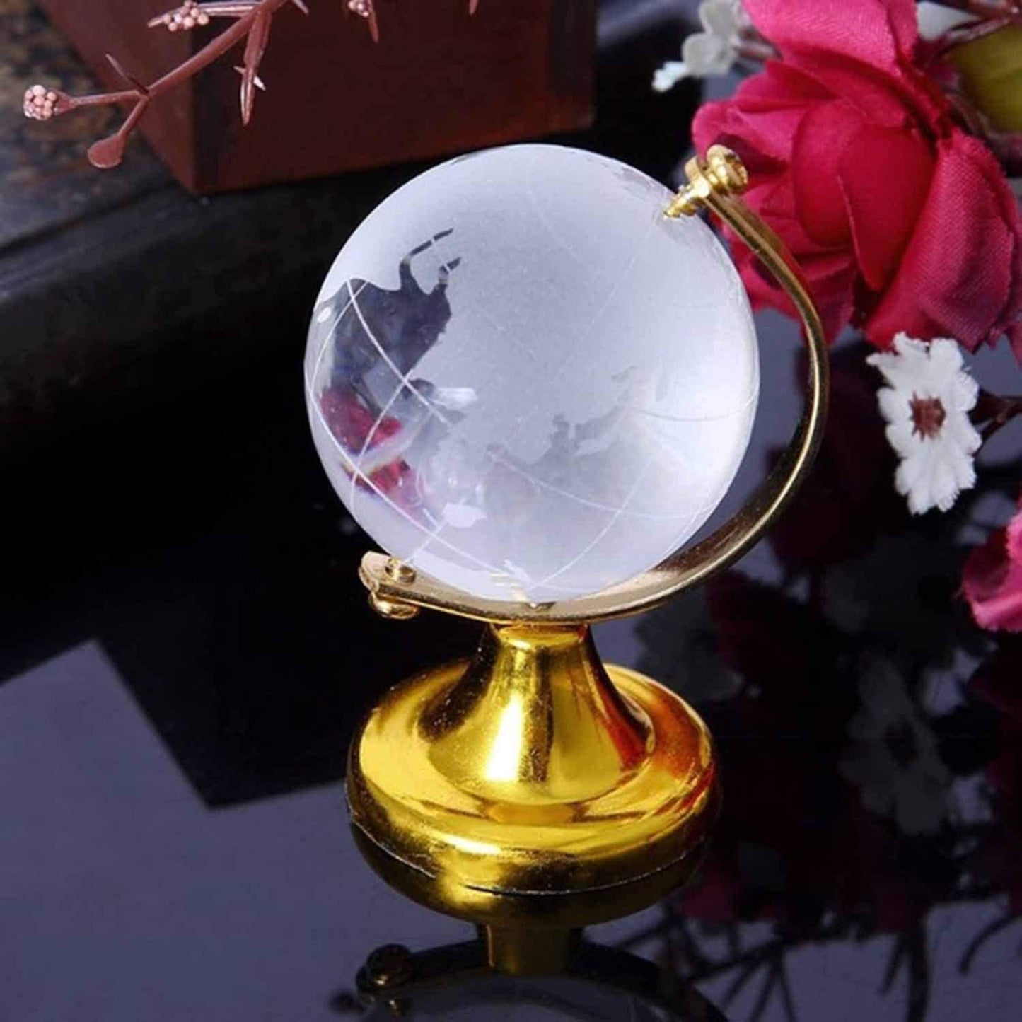 Decorative 50mm Crystal Globe with Engraved World Map and Gold Stand SWASTIK CREATIONS The Trend Point