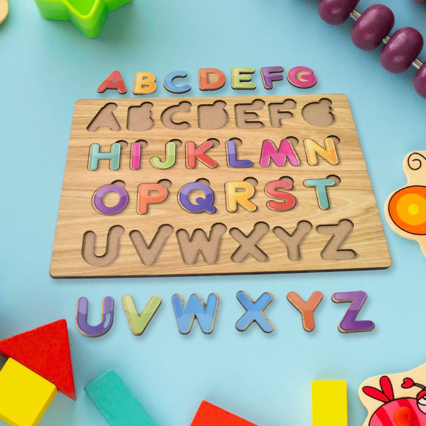 Wooden Puzzle Board ABC Letters Shapes Educational Learning Toys (1 Set) SWASTIK CREATIONS The Trend Point