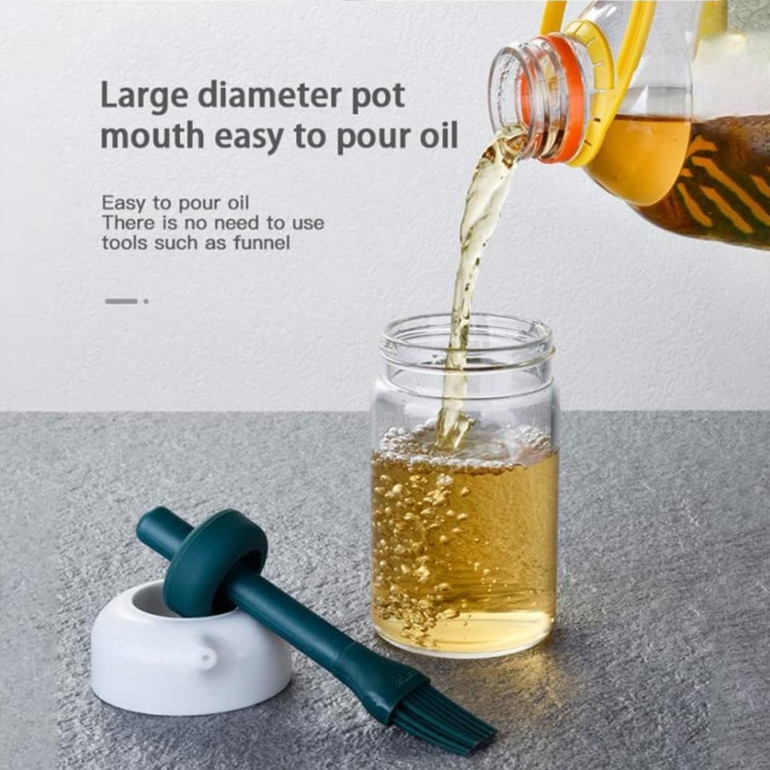 2 in 1 Glass Oil dispenser jar / Bottle with brush (1 Set)