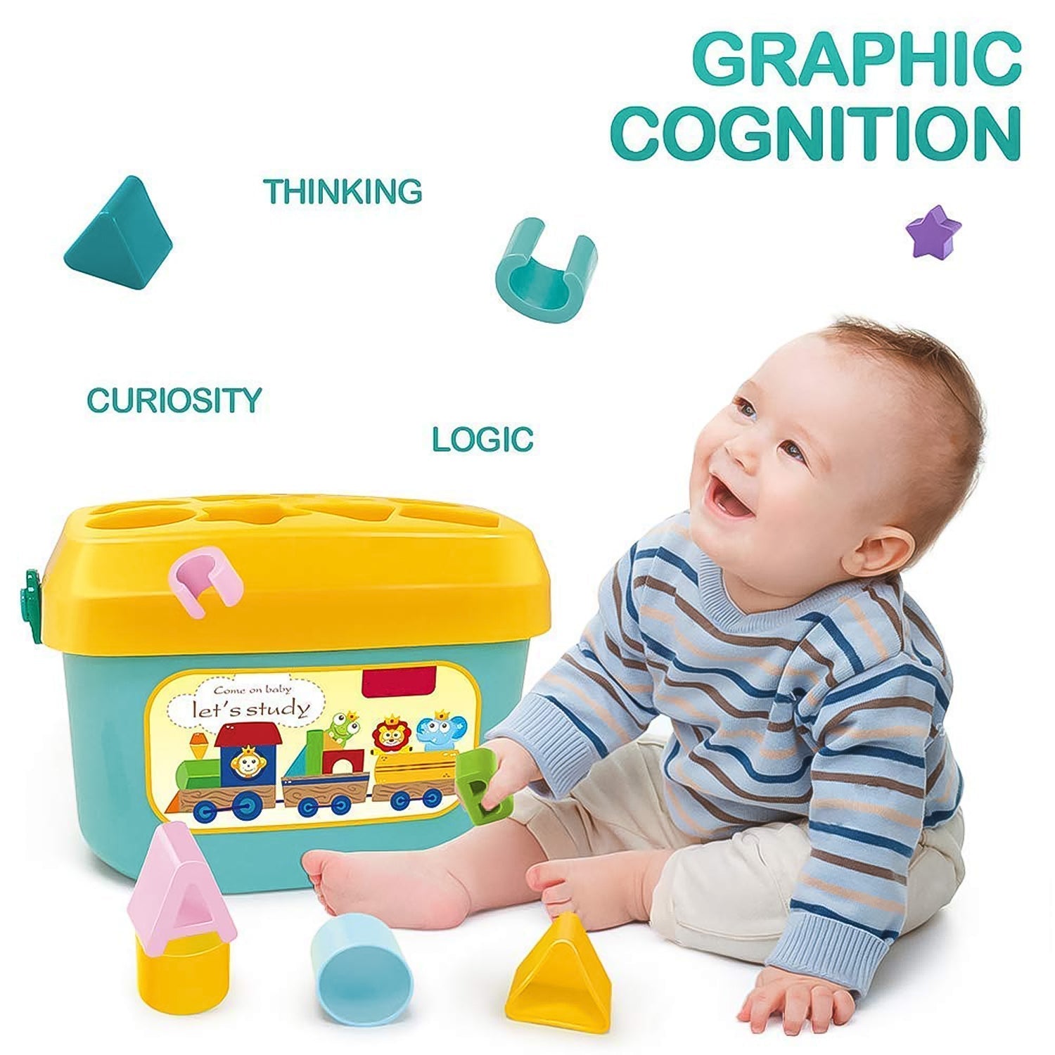 Baby First Block Set for Kids Non-Toxic Abcd Geometric Shape Sorting & Stacking Toy (1 Set)