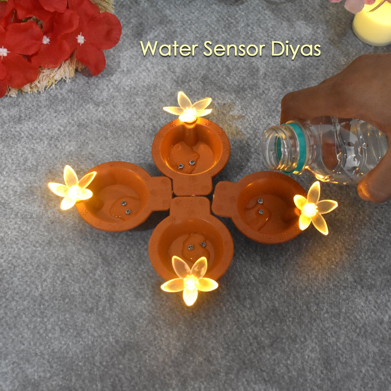 Flower Water Sensor Diyas for Diwali Decoration (6 Pcs Set)